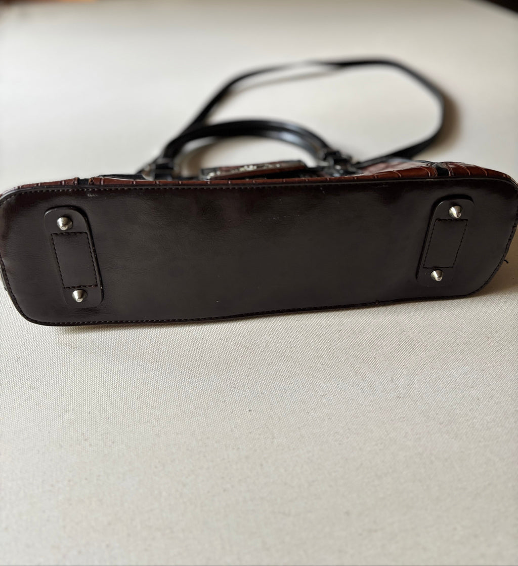 1990s Brown Leather Faux Alligator Purse