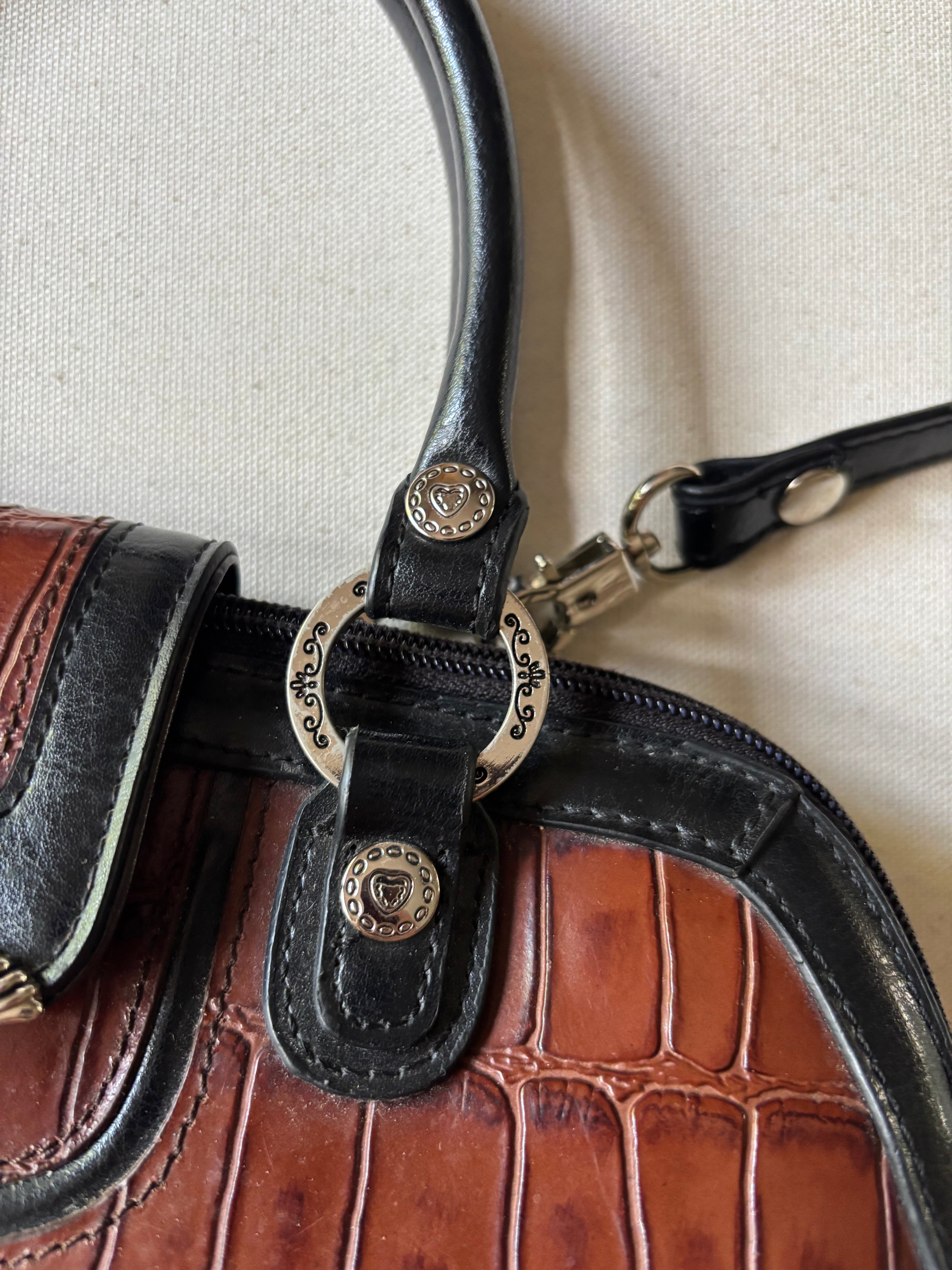 1990s Brown Leather Faux Alligator Purse