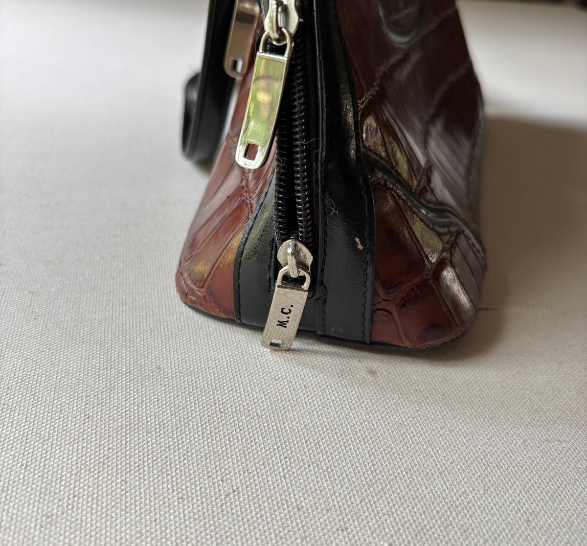 1990s Brown Leather Faux Alligator Purse