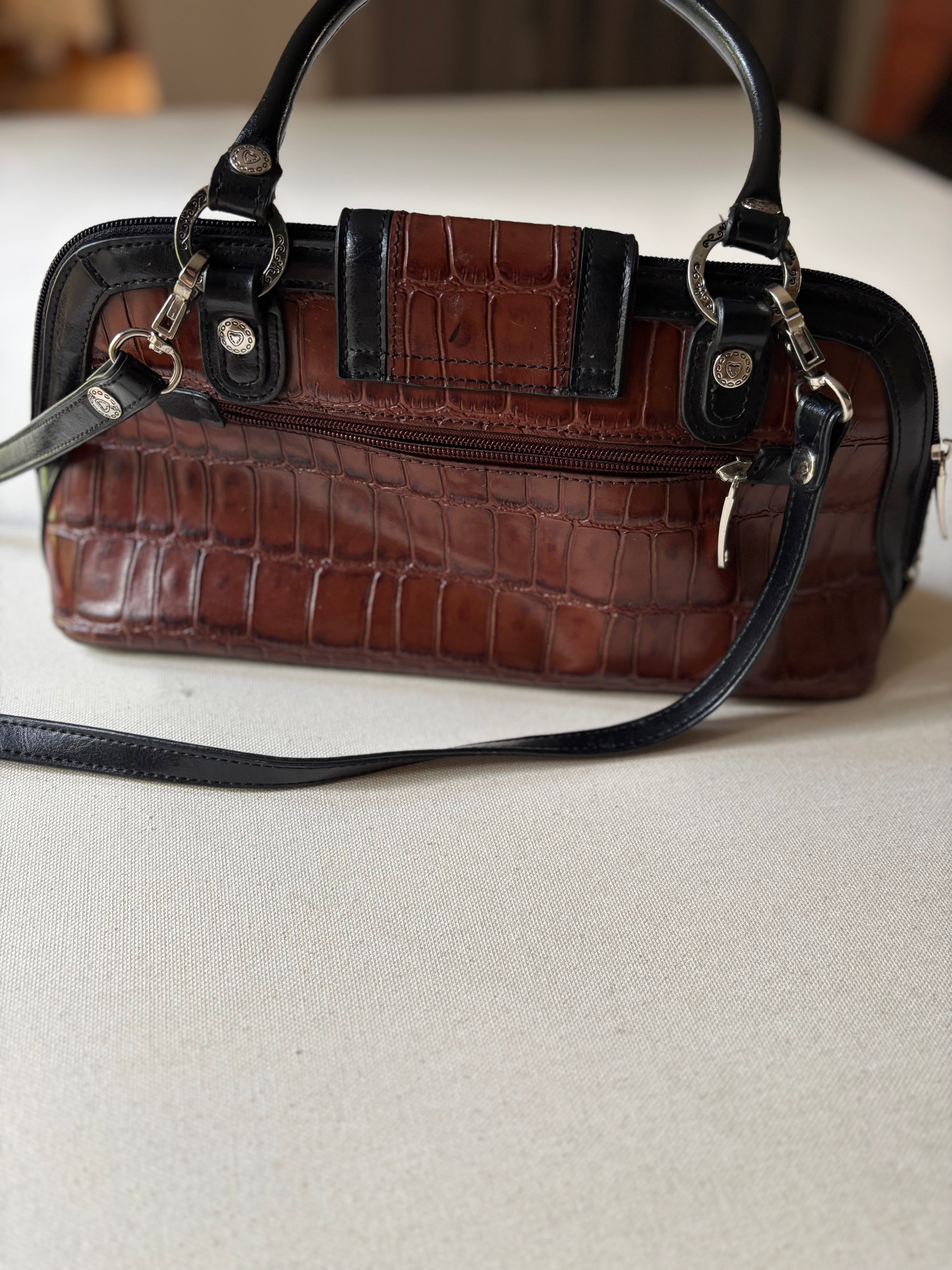1990s Brown Leather Faux Alligator Purse