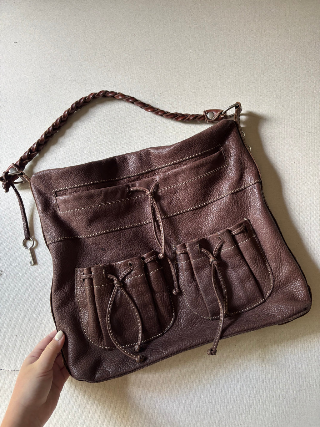 Y2K Brown Leather Fossil Hobo Bag with Pouches
