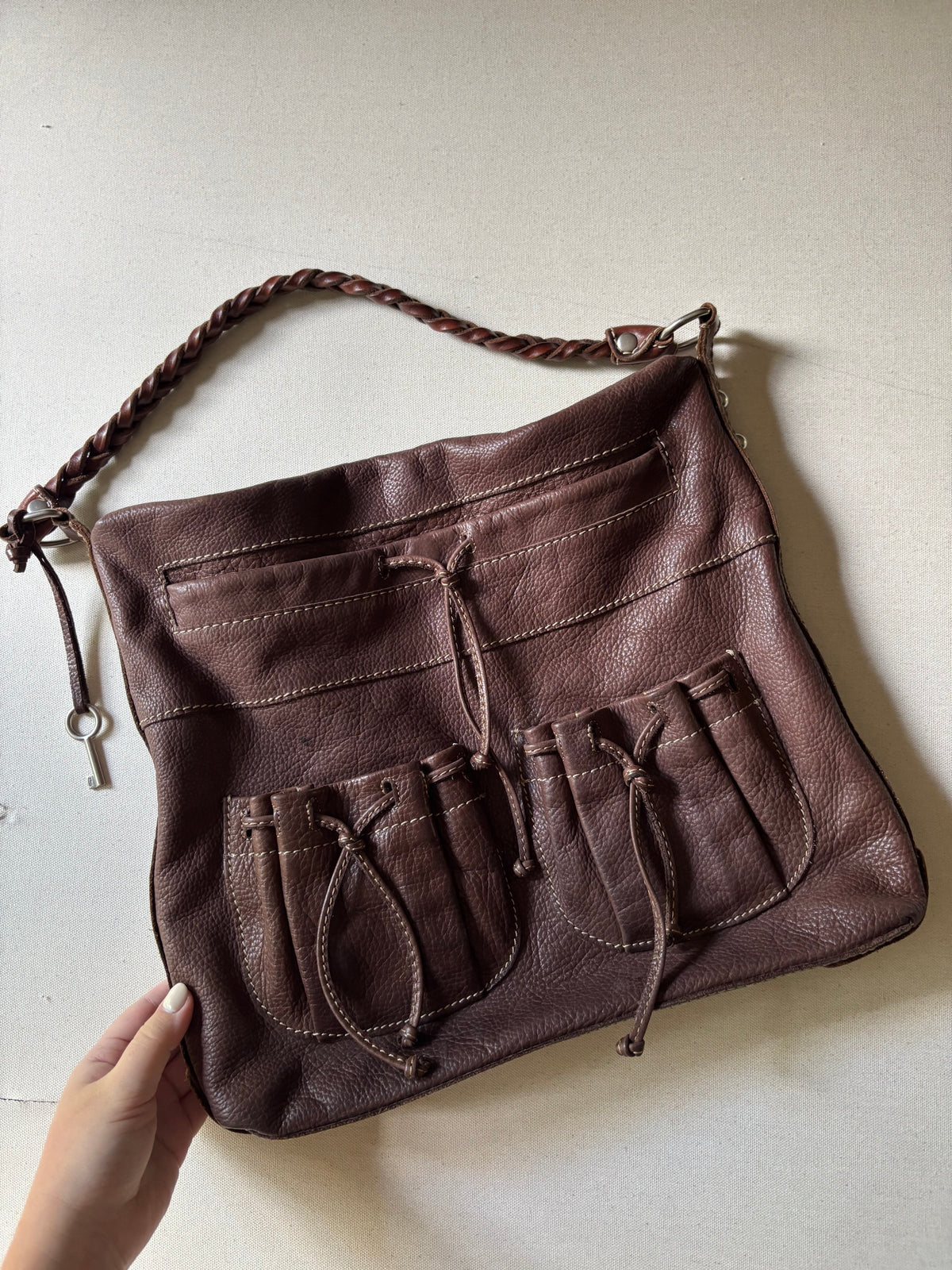 Y2K Brown Leather Fossil Hobo Bag with Pouches
