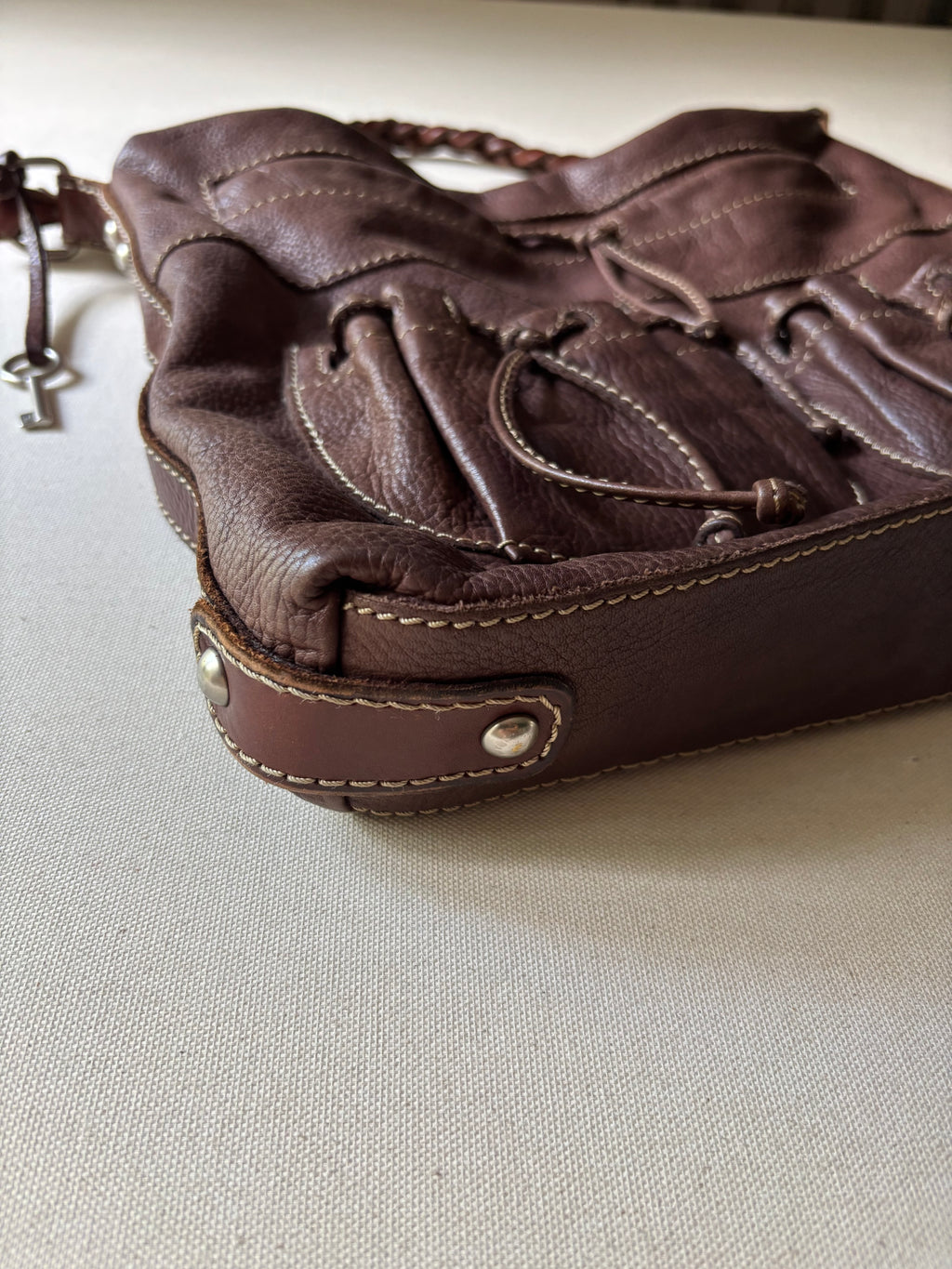 Y2K Brown Leather Fossil Hobo Bag with Pouches