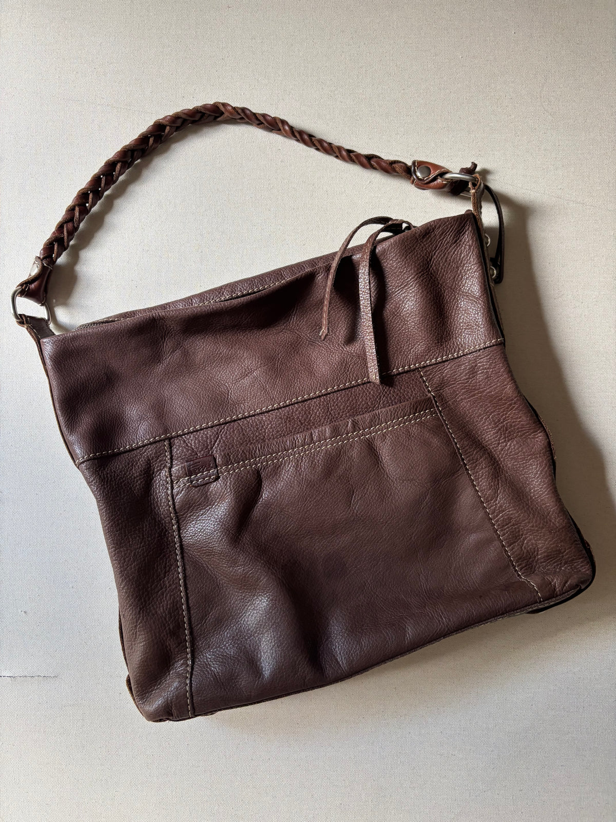 Y2K Brown Leather Fossil Hobo Bag with Pouches