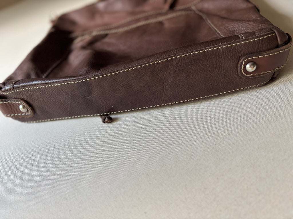 Y2K Brown Leather Fossil Hobo Bag with Pouches