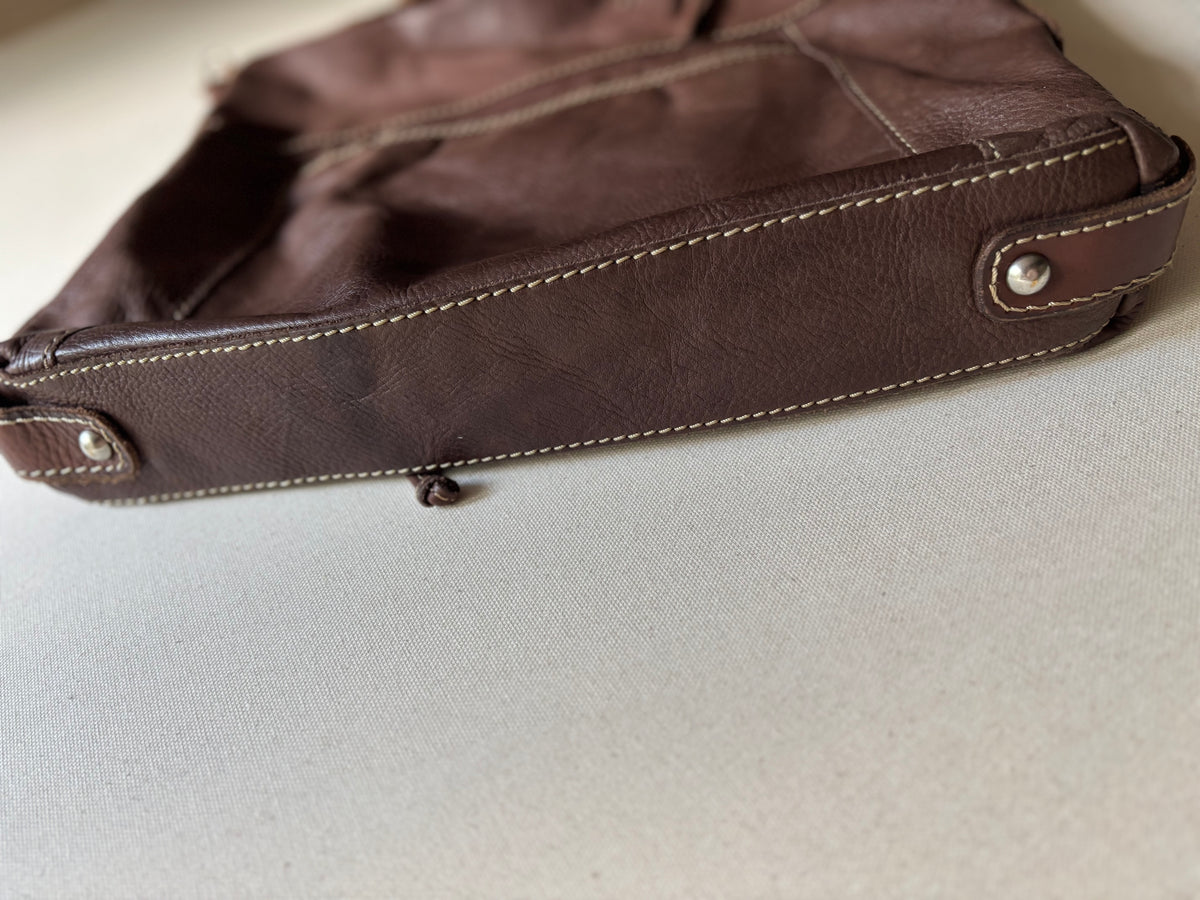 Y2K Brown Leather Fossil Hobo Bag with Pouches