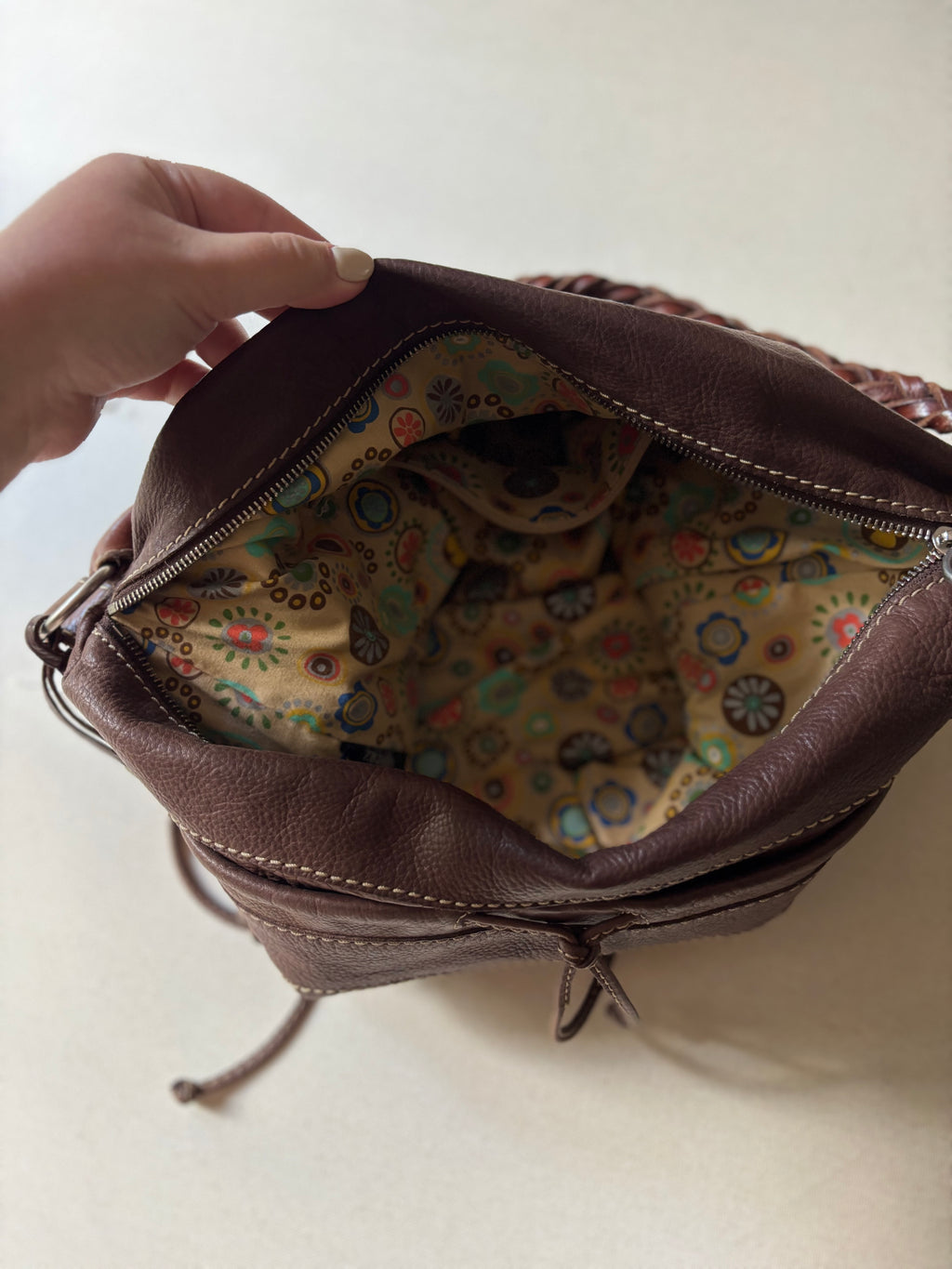 Y2K Brown Leather Fossil Hobo Bag with Pouches
