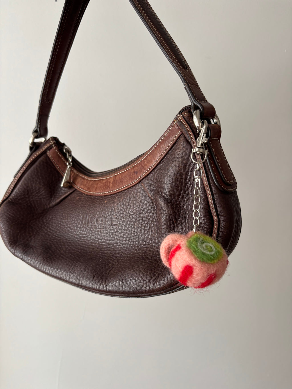 Felted Wool Pink Striped Matcha Latté Bag Charm