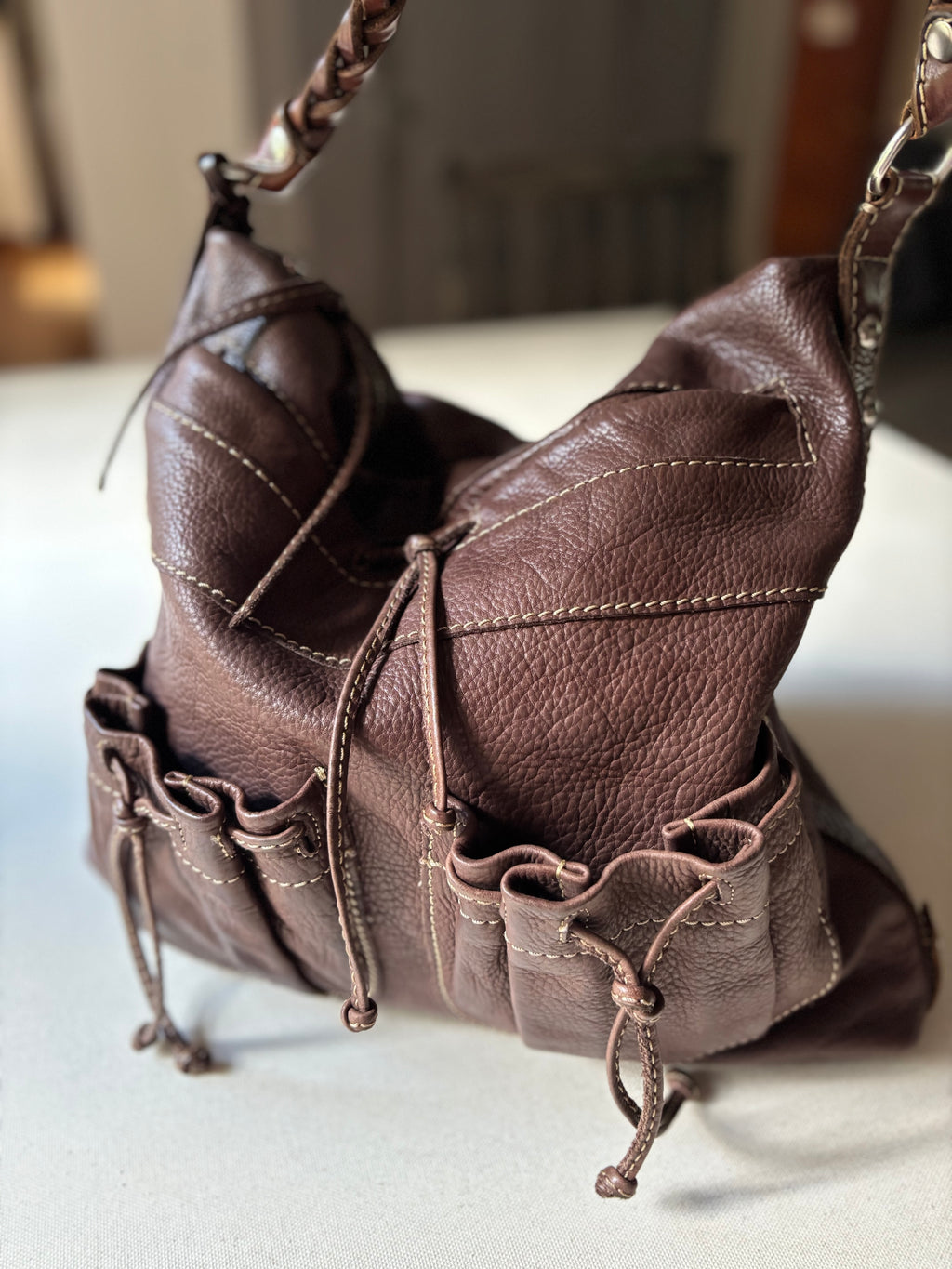 Y2K Brown Leather Fossil Hobo Bag with Pouches