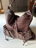 Y2K Brown Leather Fossil Hobo Bag with Pouches