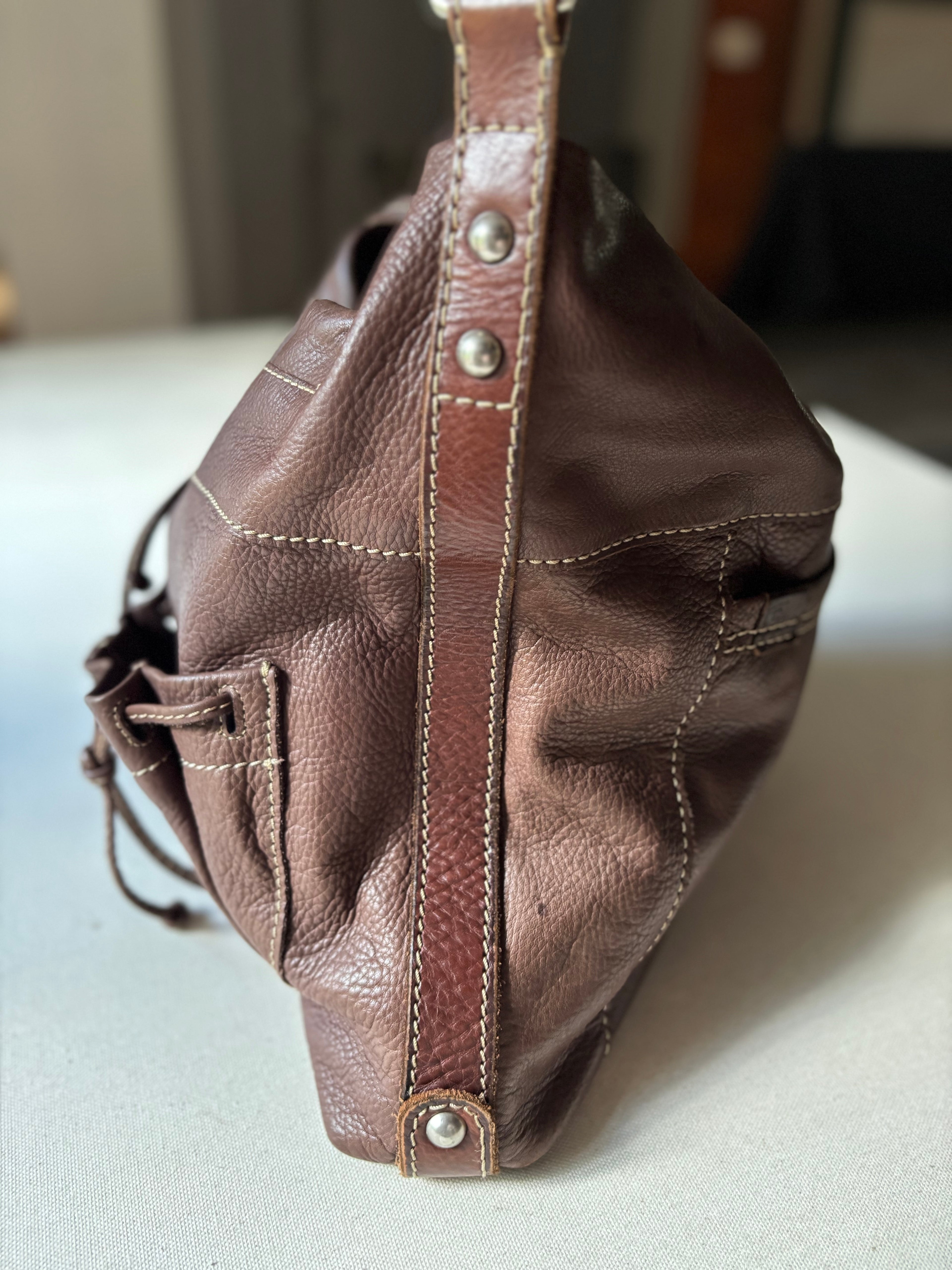 Y2K Brown Leather Fossil Hobo Bag with Pouches