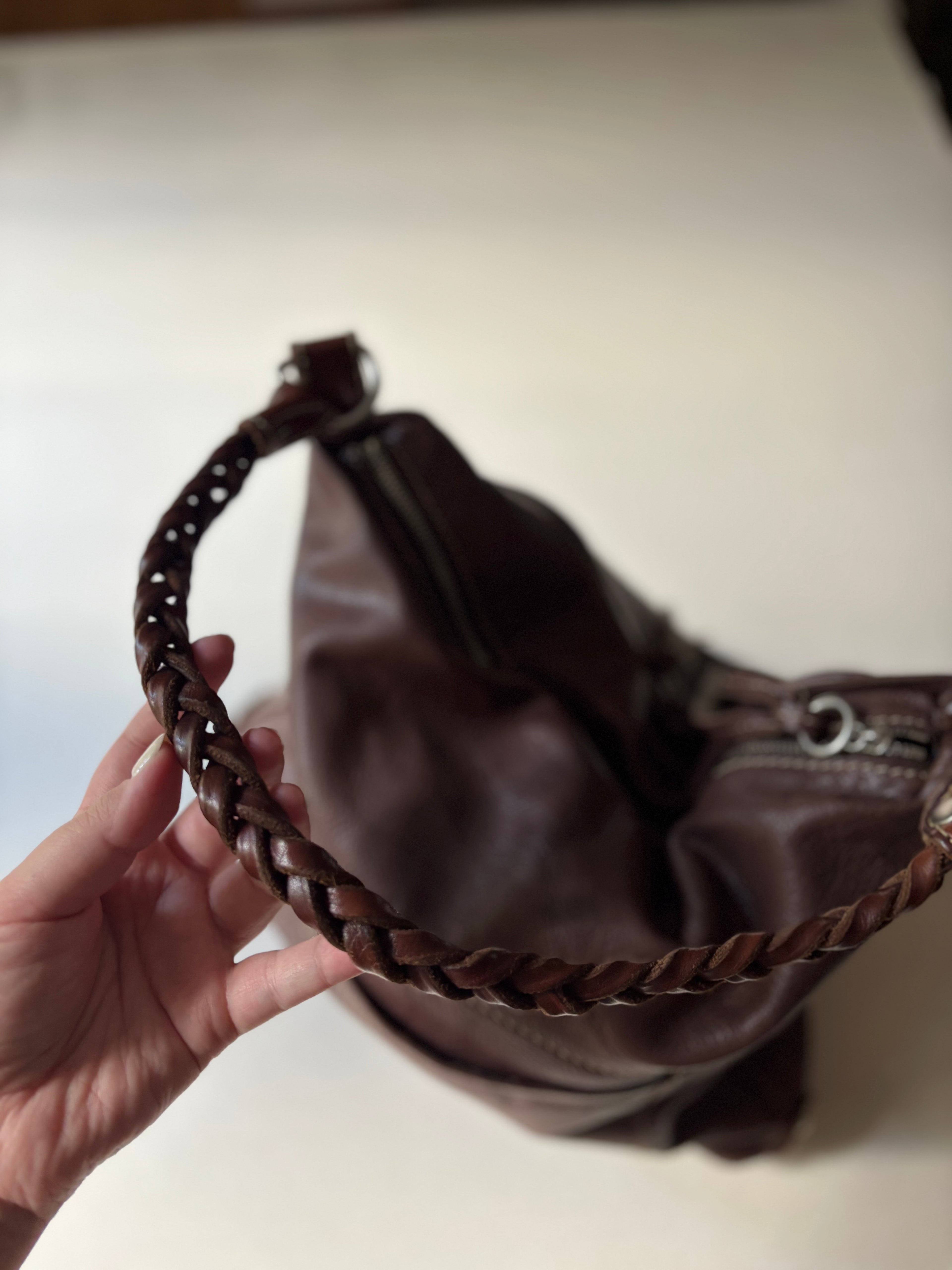 Y2K Brown Leather Fossil Hobo Bag with Pouches
