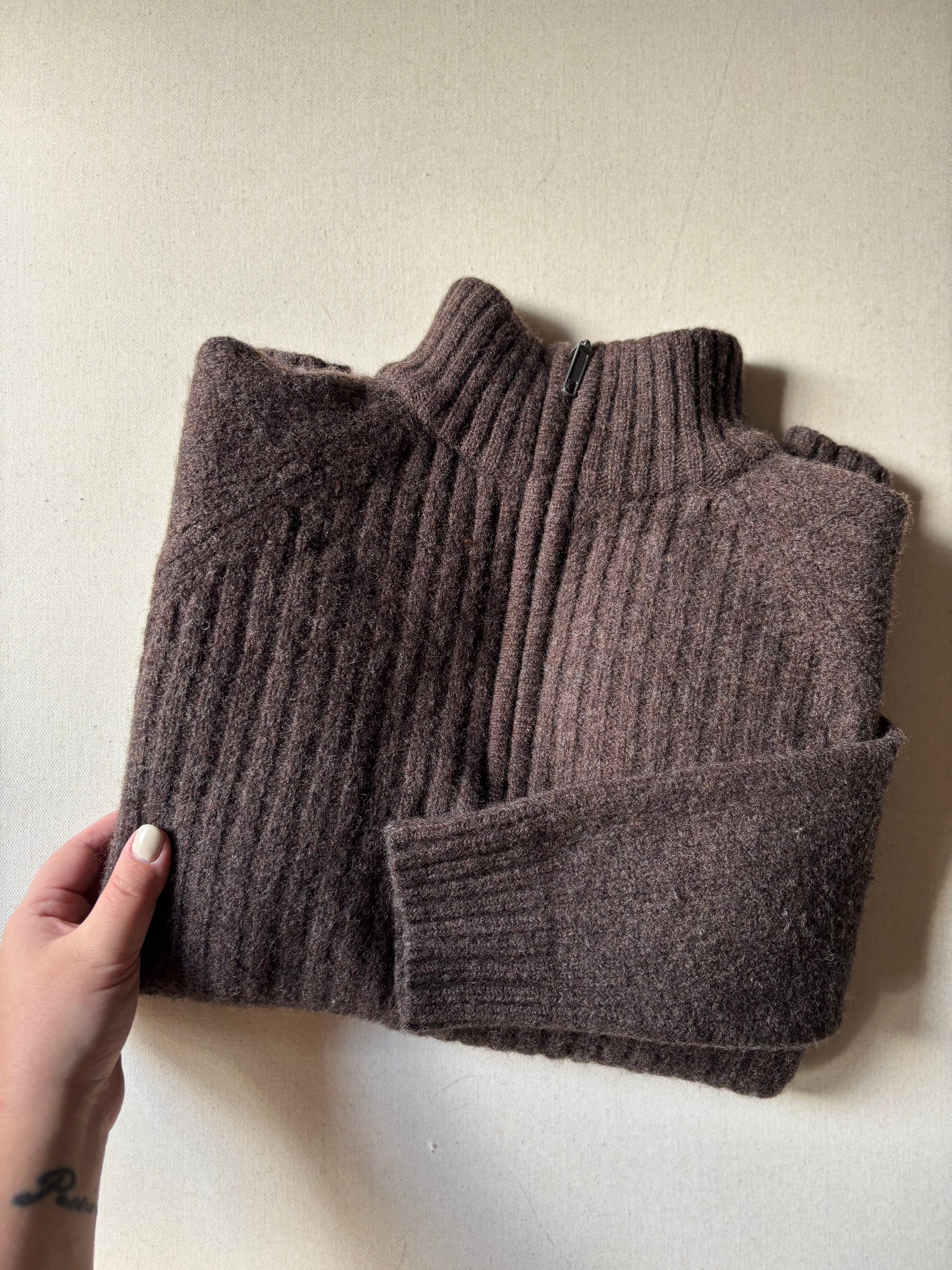 Y2K Chocolate Brown Wool Quarter Zip Sweater