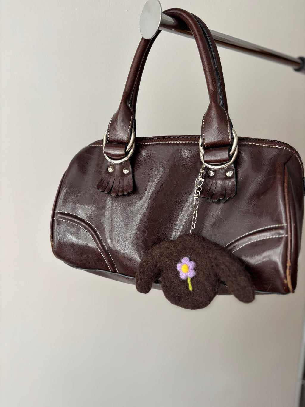 Felted Wool Brown Flower Sweater Bag Charm