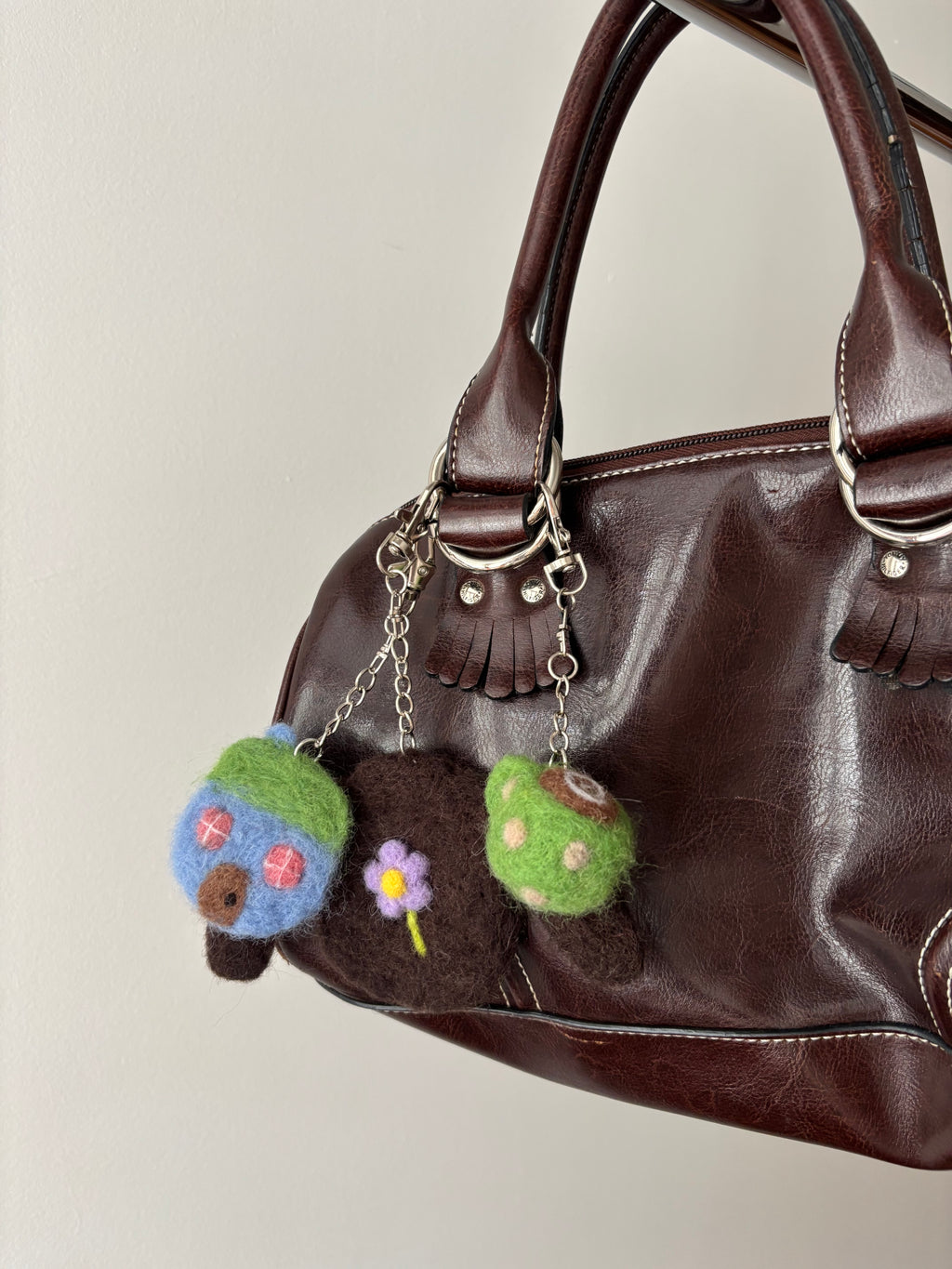 Felted Wool Blue House Bag Charm