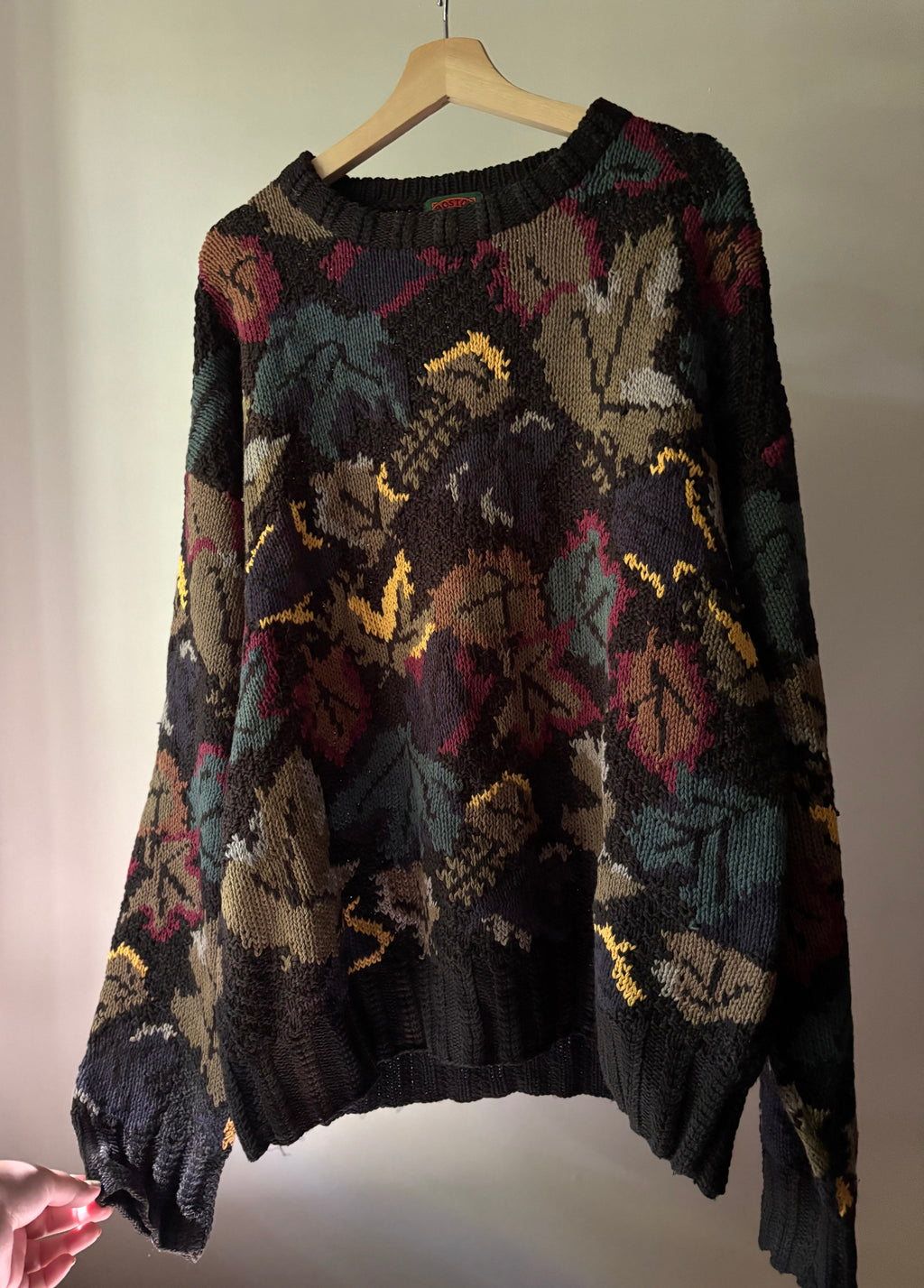 1990s Autumn Leaves Handknit Crewneck Sweater