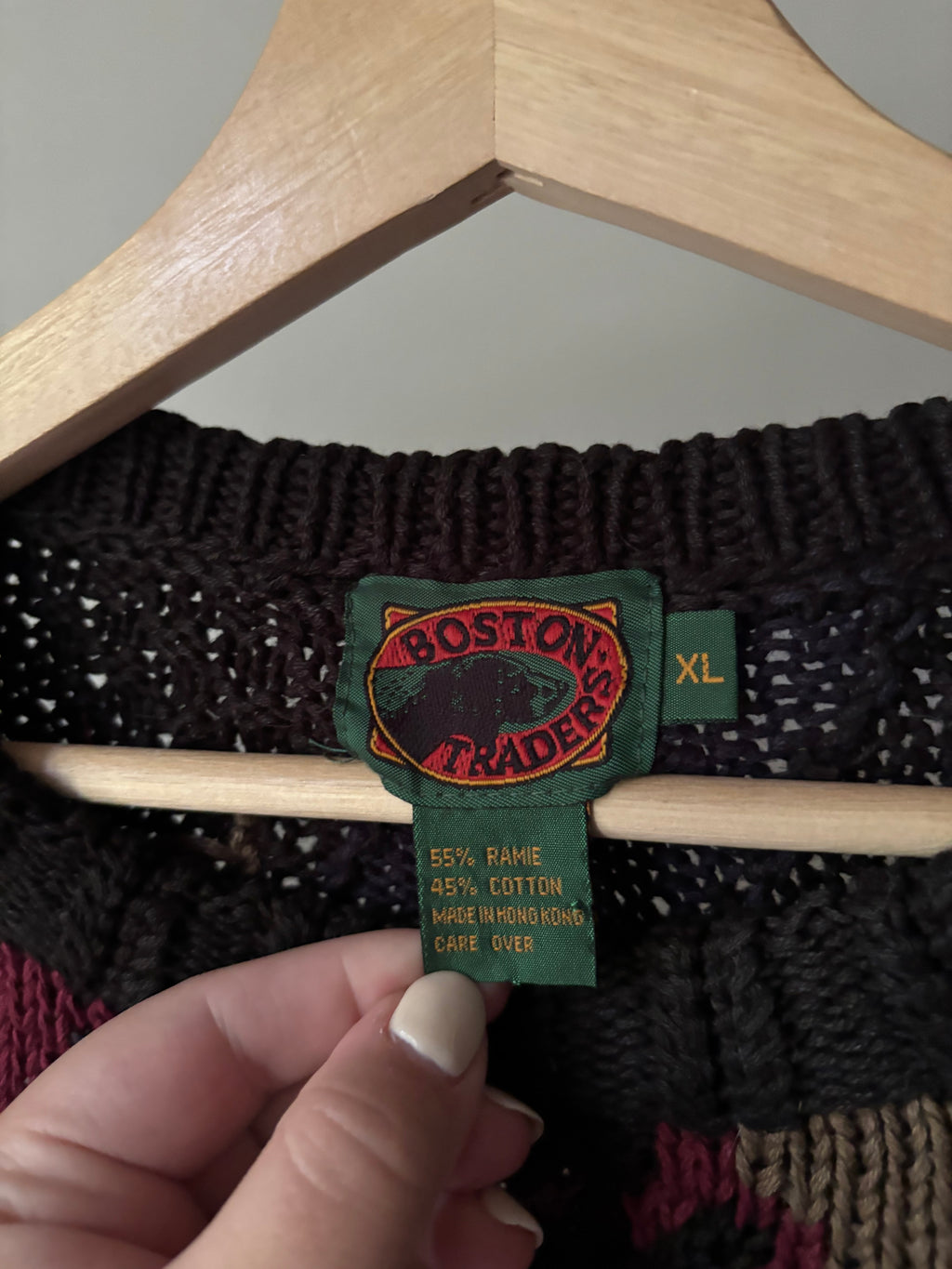 1990s Autumn Leaves Handknit Crewneck Sweater