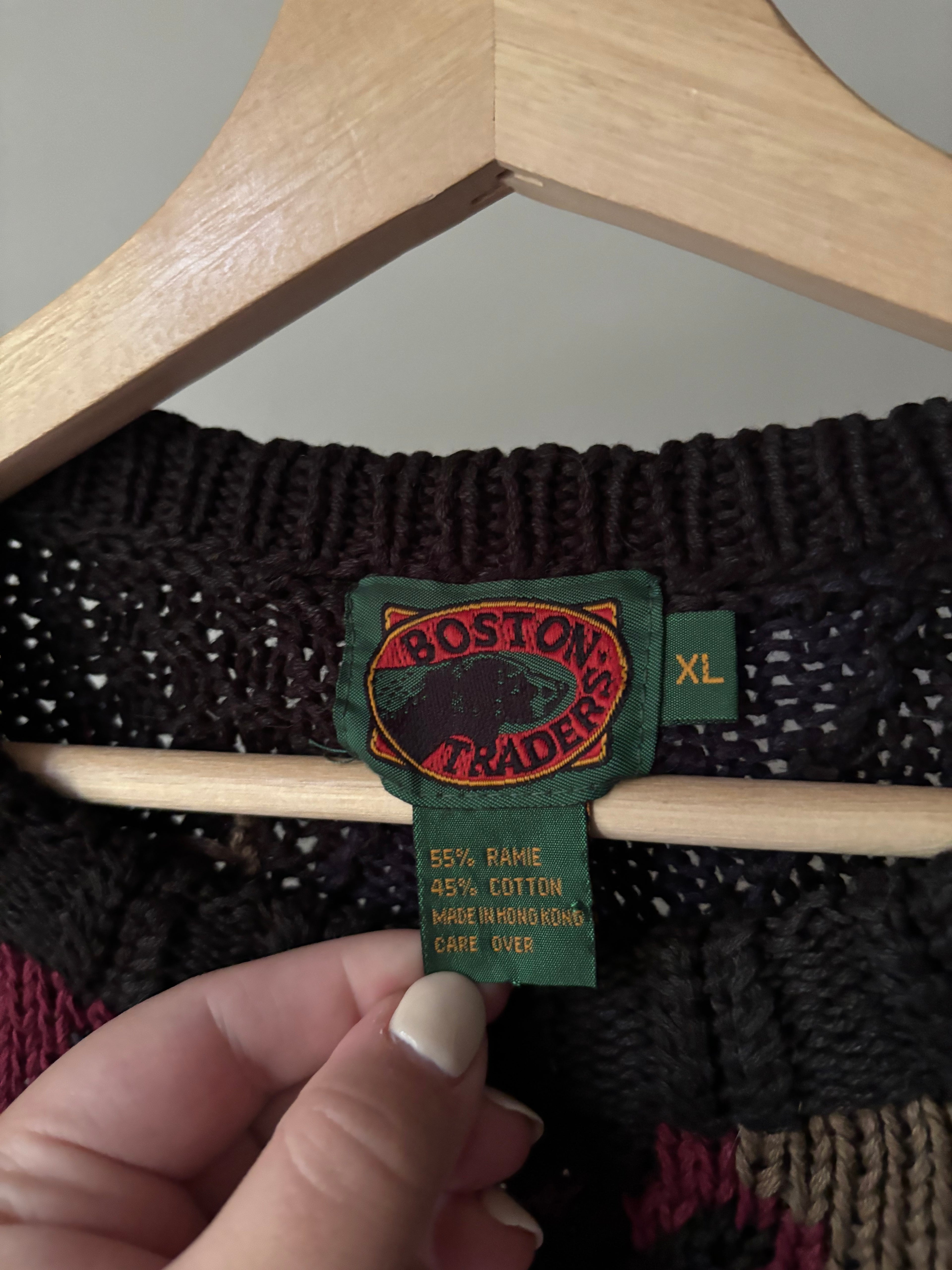 1990s Autumn Leaves Handknit Crewneck Sweater