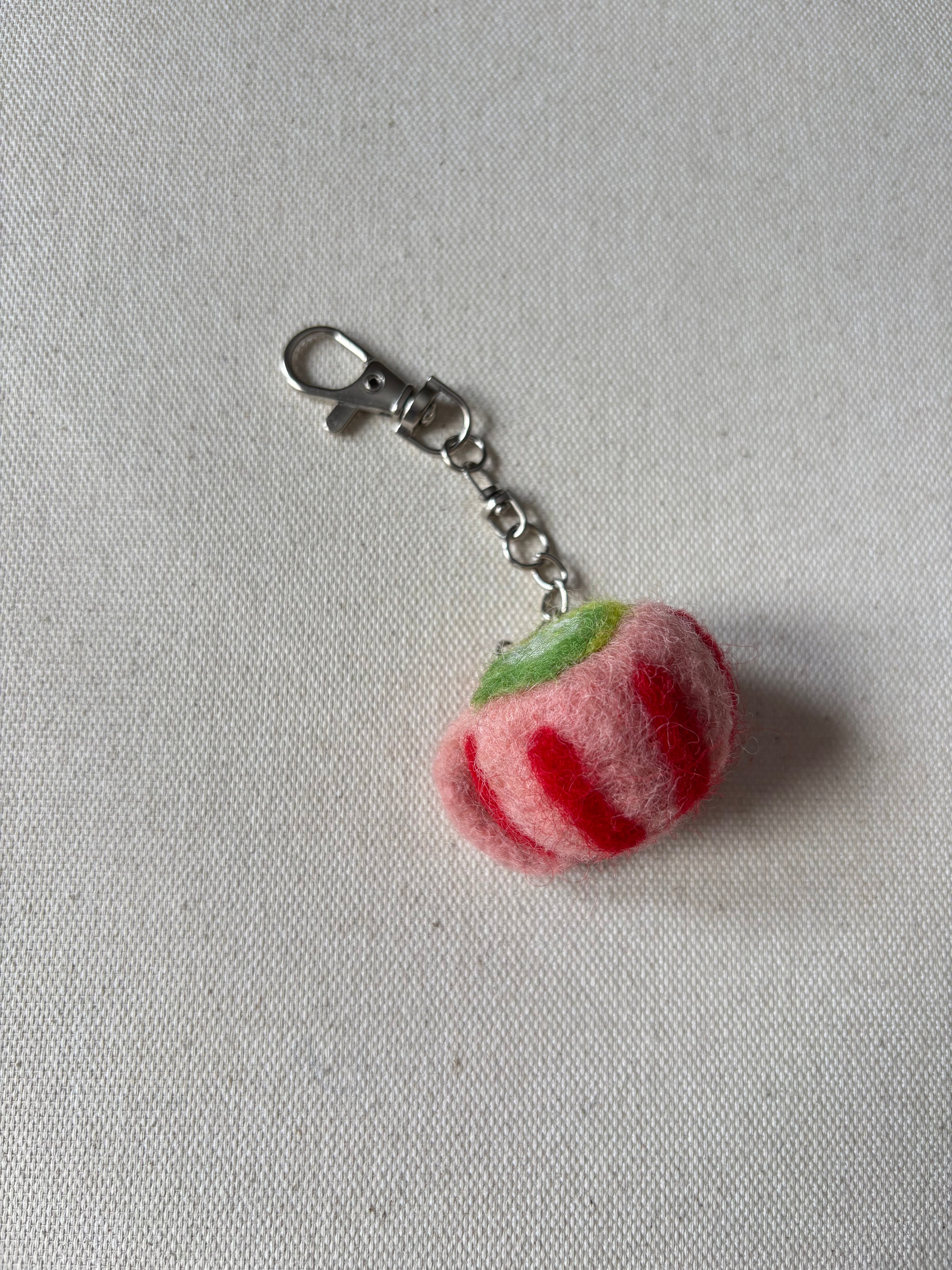 Felted Wool Pink Striped Matcha Latté Bag Charm