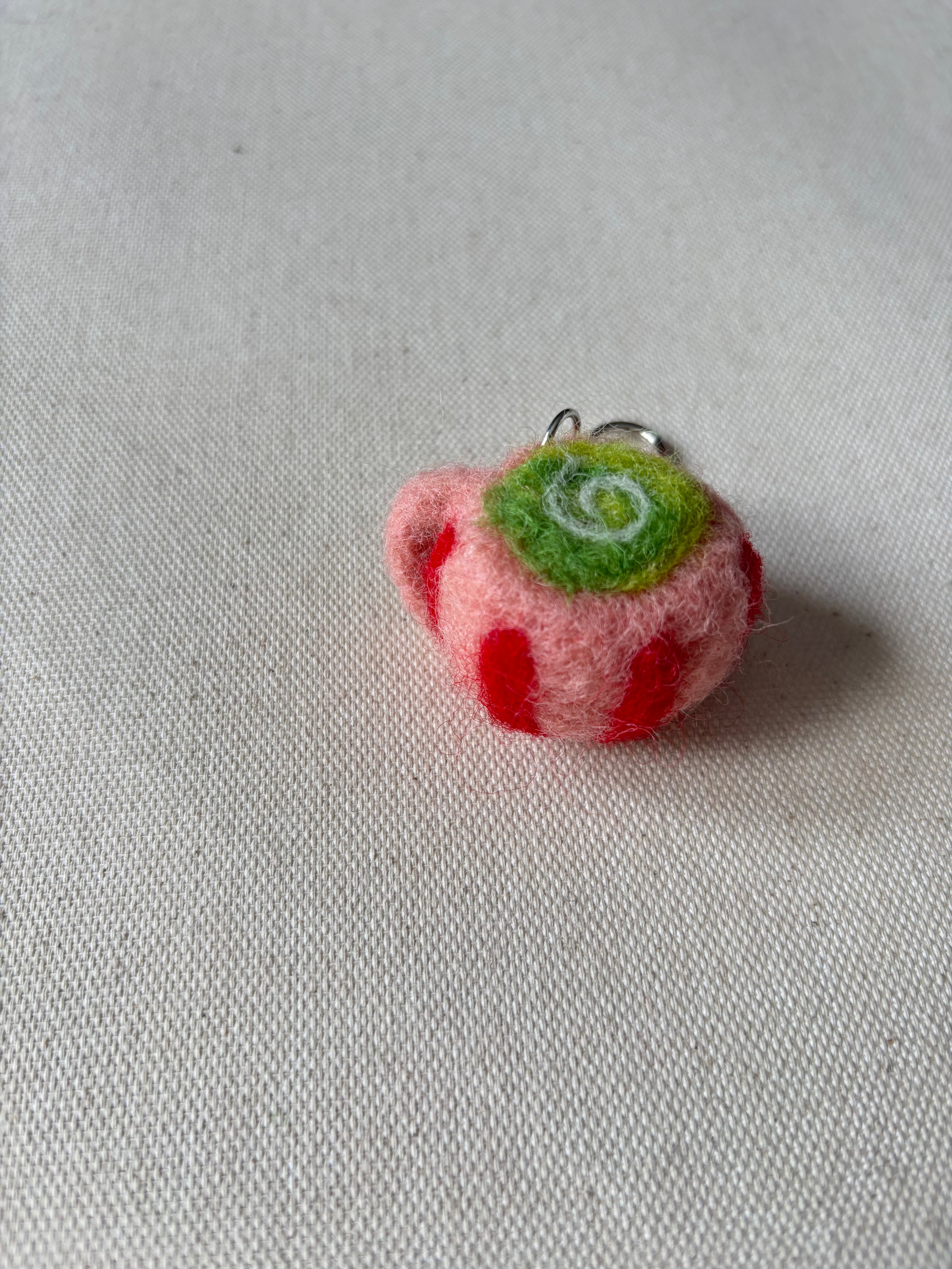 Felted Wool Pink Striped Matcha Latté Bag Charm
