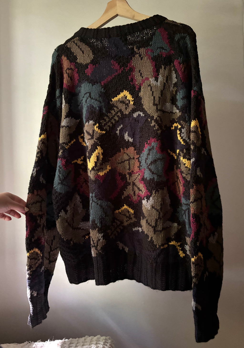1990s Autumn Leaves Handknit Crewneck Sweater