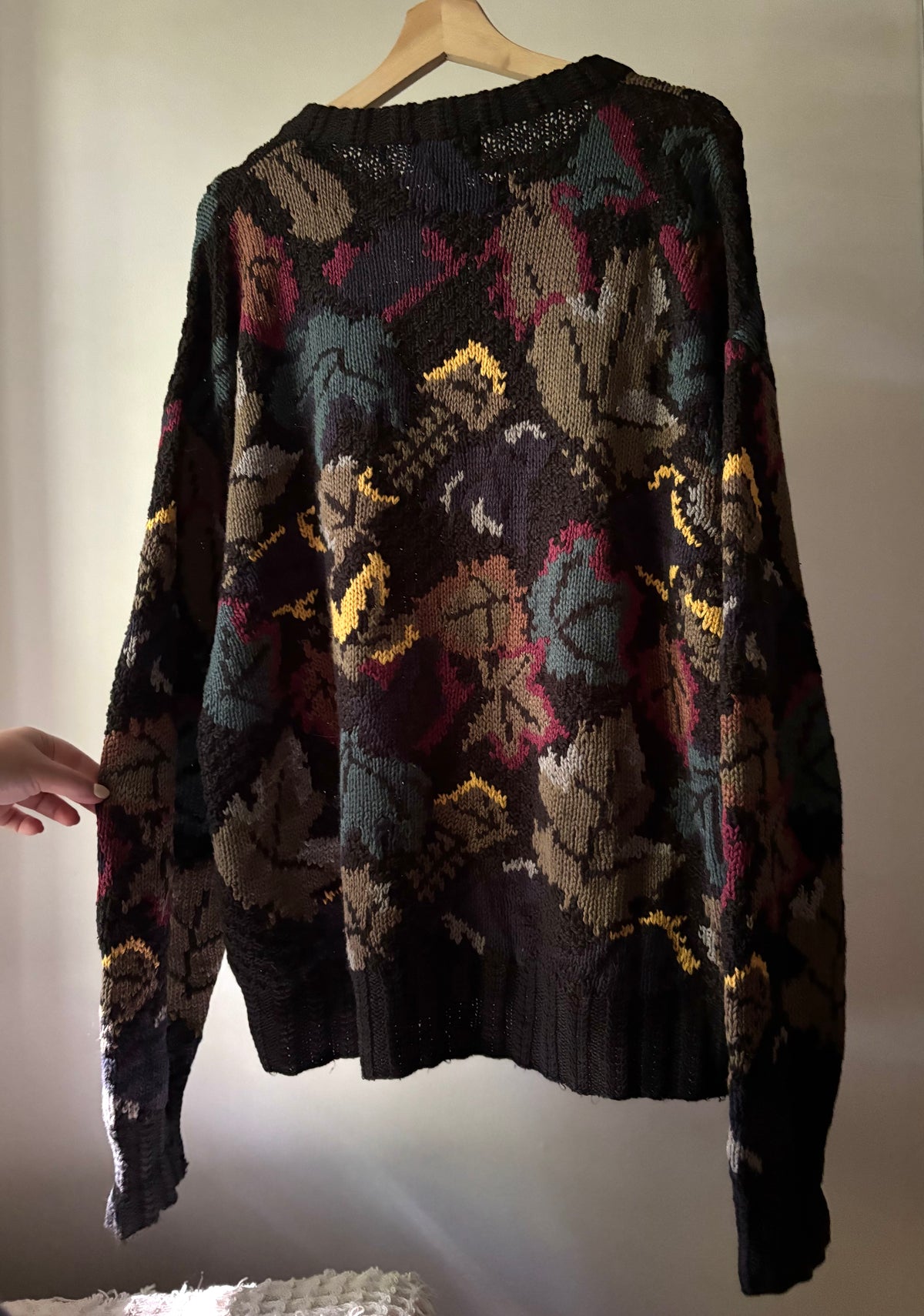 1990s Autumn Leaves Handknit Crewneck Sweater