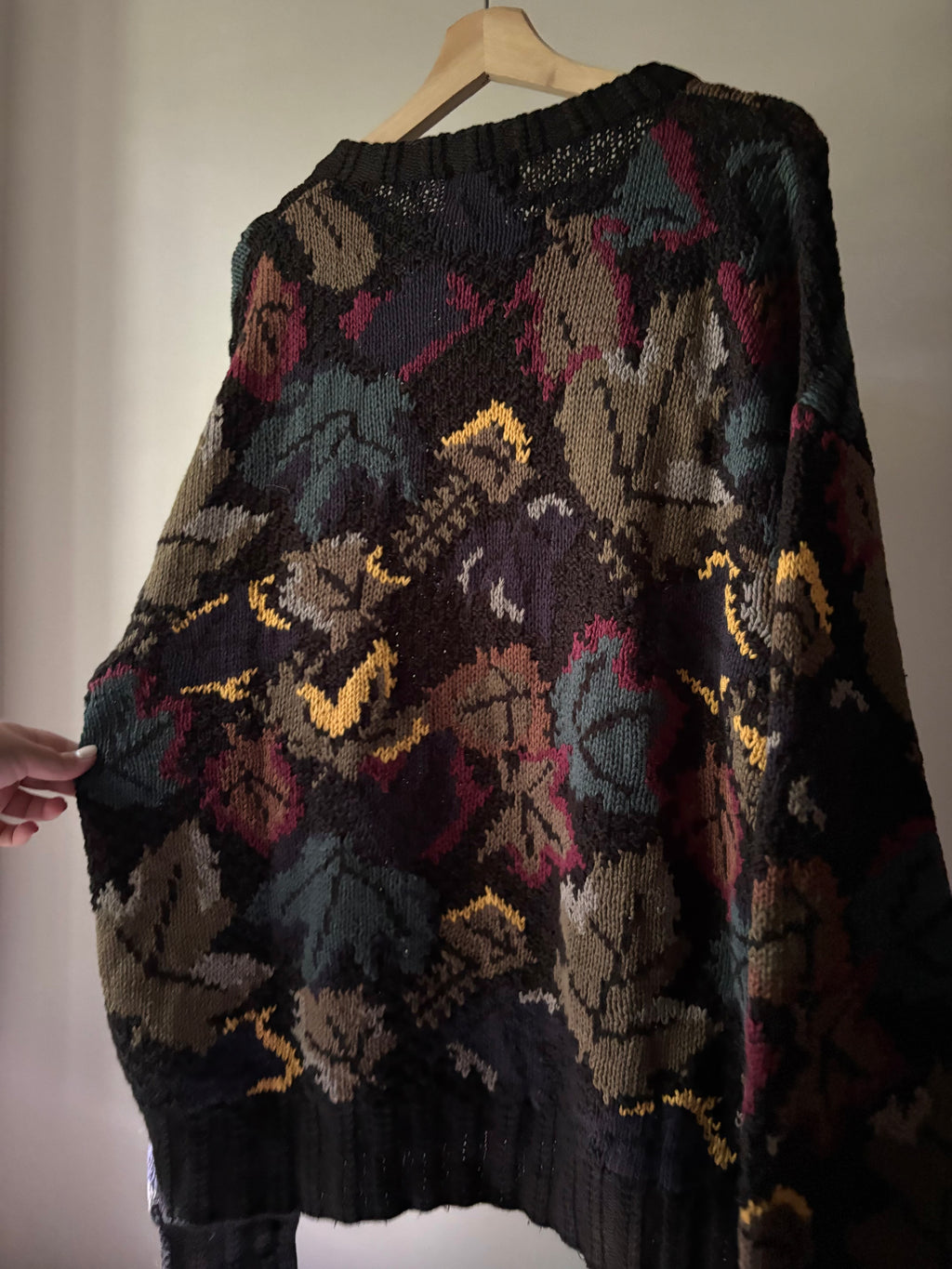 1990s Autumn Leaves Handknit Crewneck Sweater