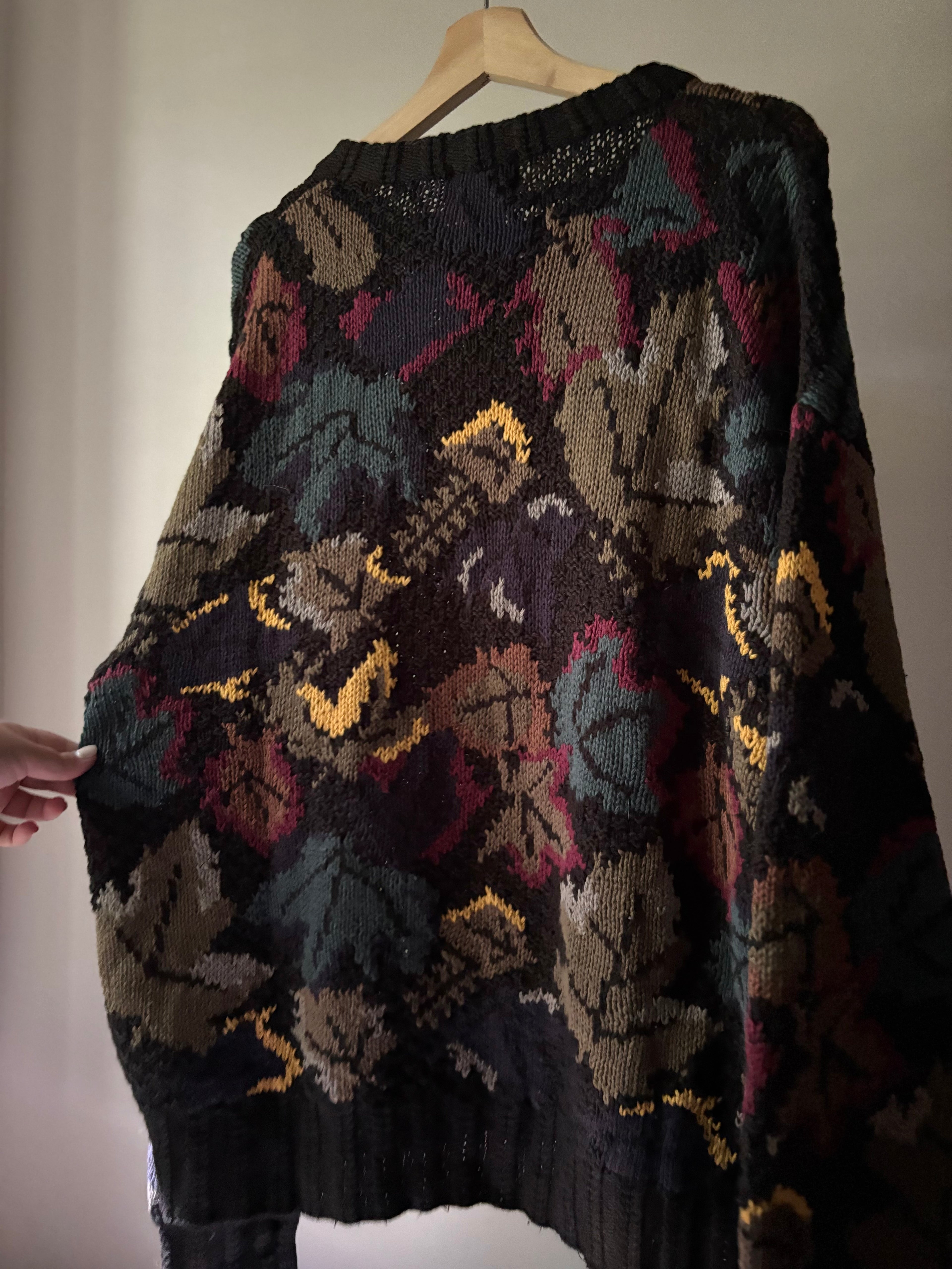 1990s Autumn Leaves Handknit Crewneck Sweater