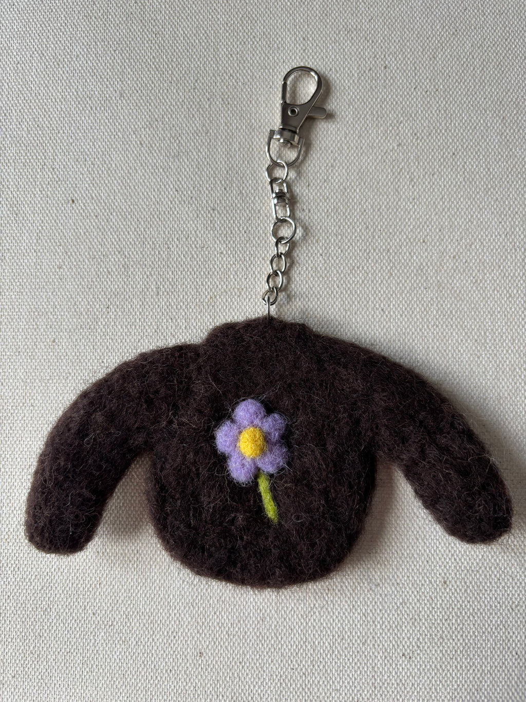 Felted Wool Brown Flower Sweater Bag Charm