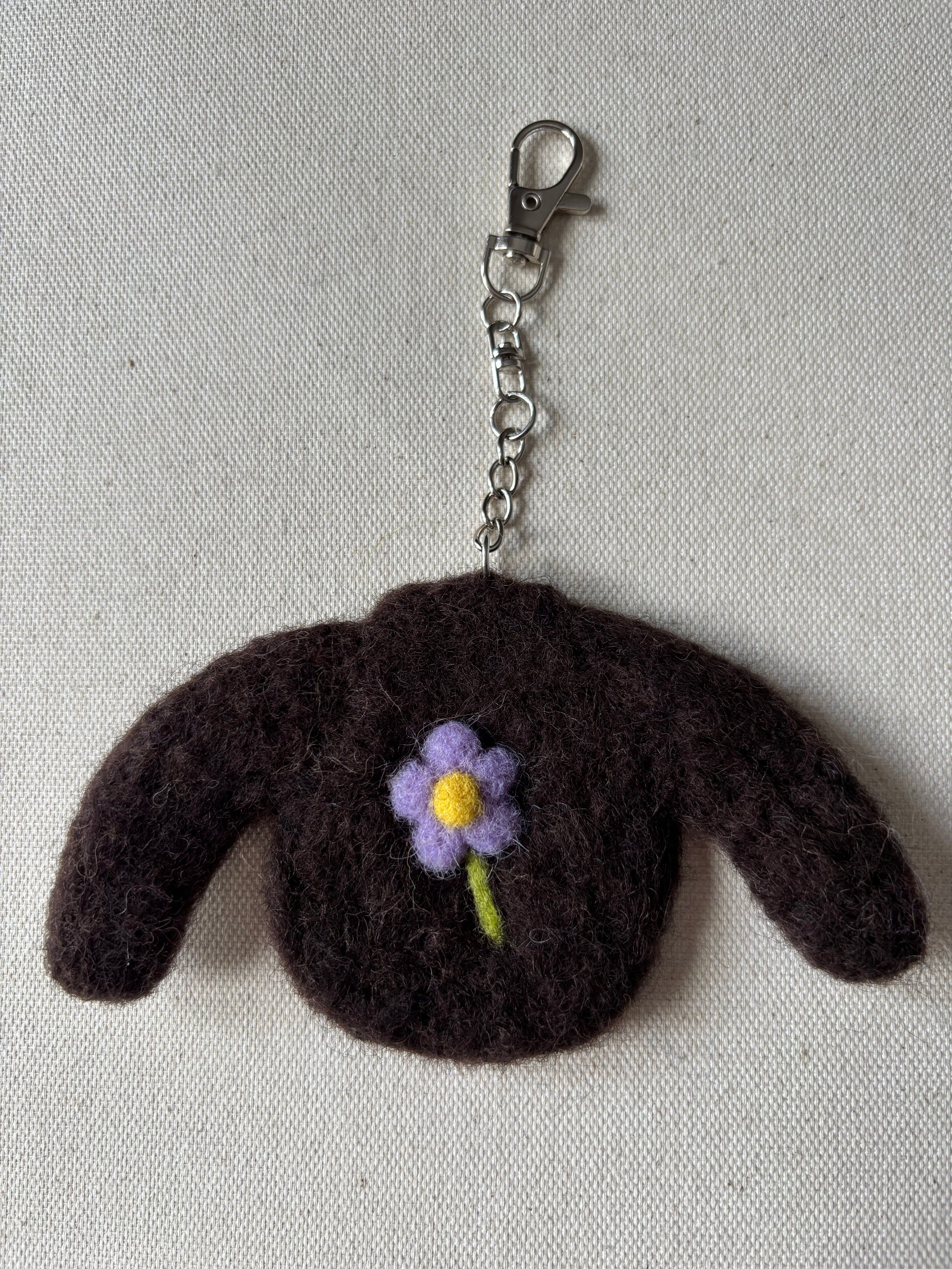 Felted Wool Brown Flower Sweater Bag Charm