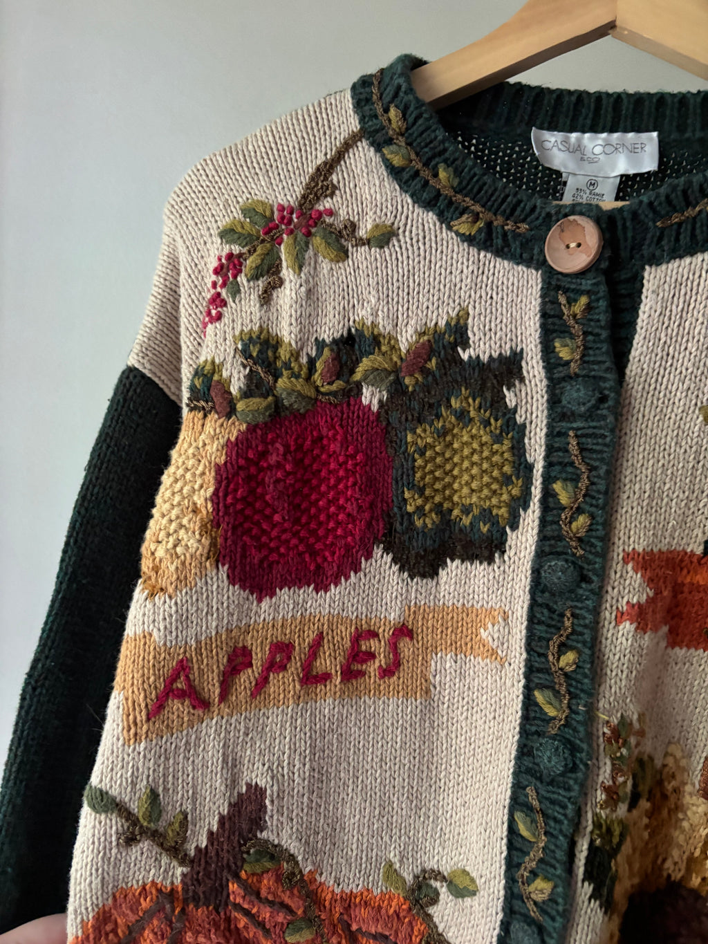 1990s Handknit Autumn Cardigan | Pumpkins, Apples, & Sunflowers