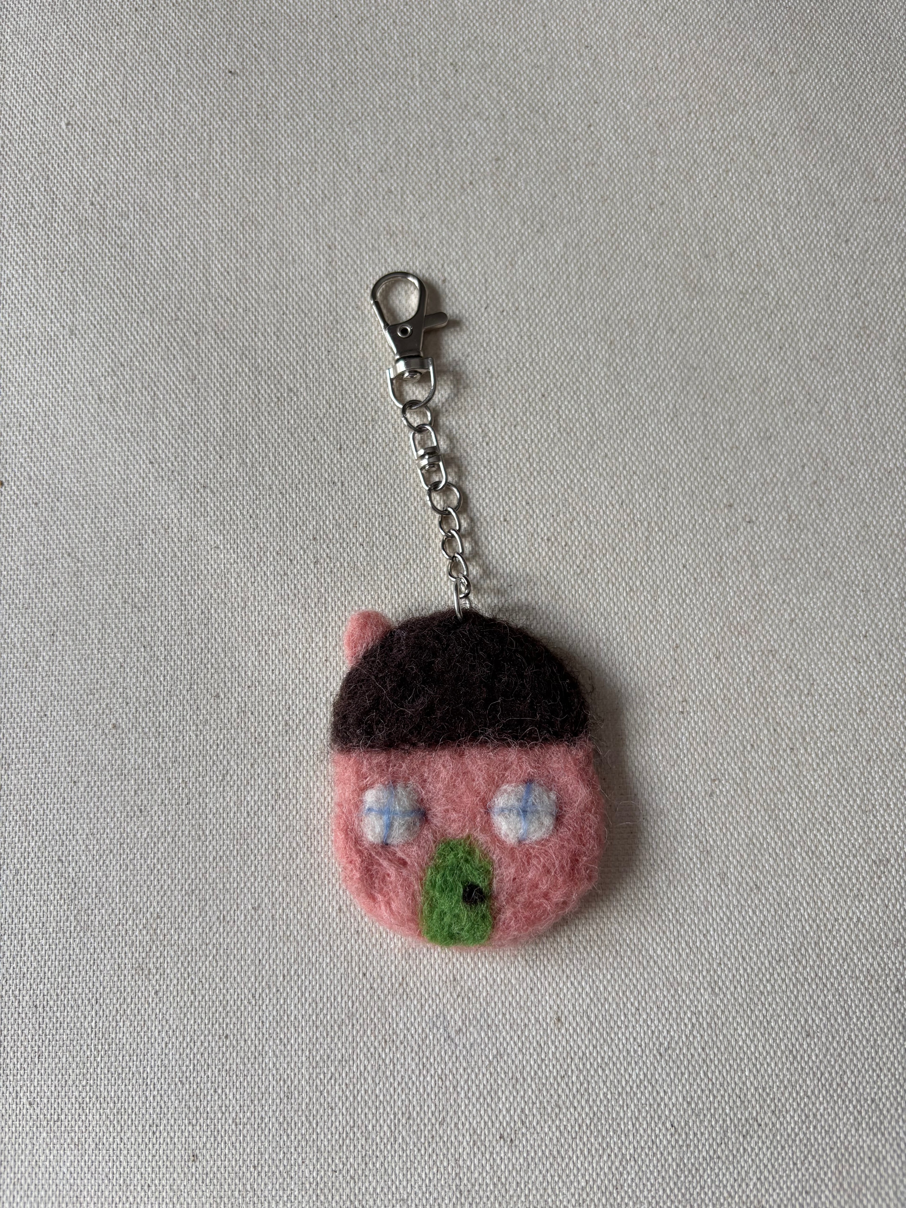 Felted Wool Pink House Bag Charm