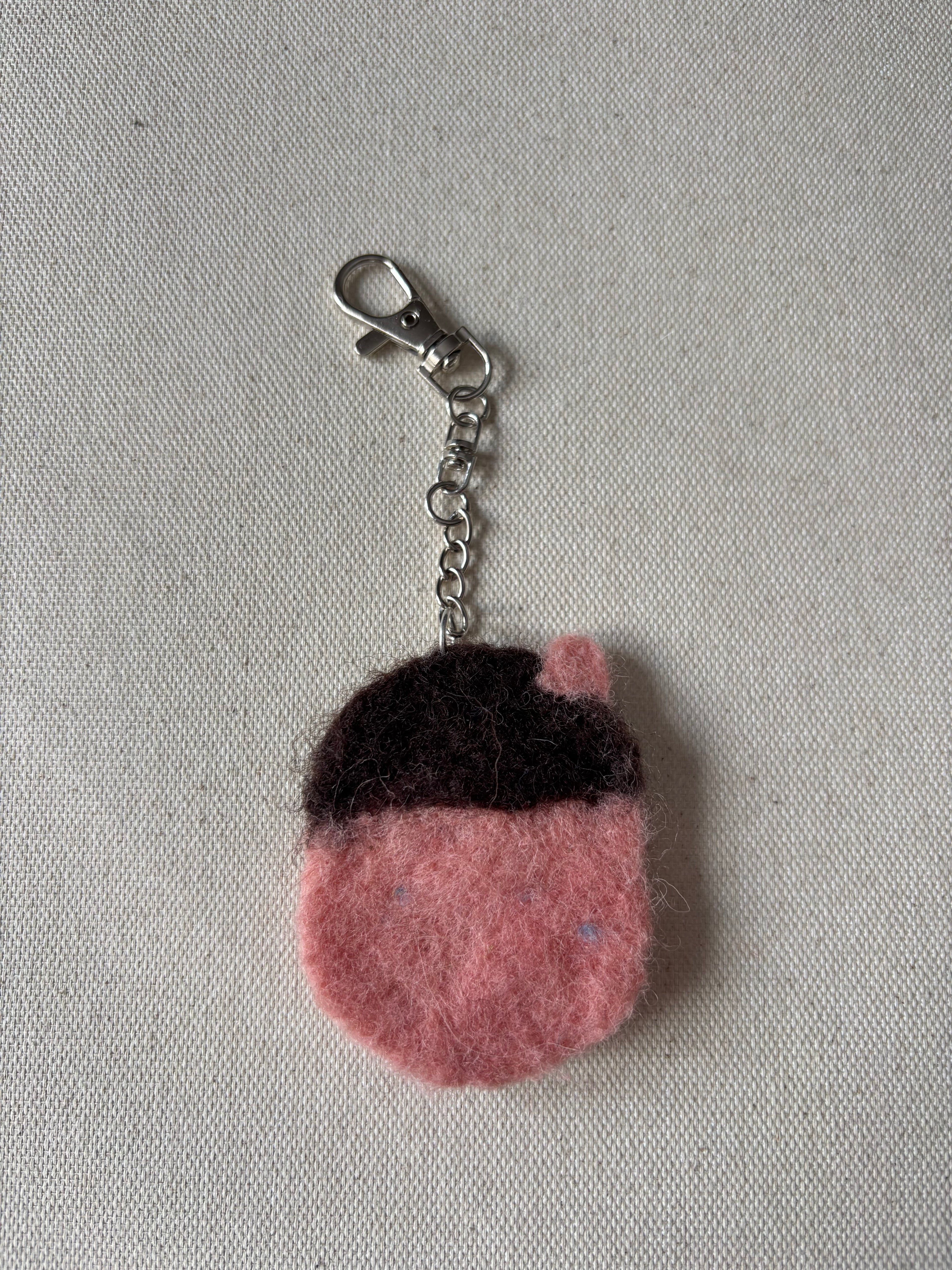 Felted Wool Pink House Bag Charm