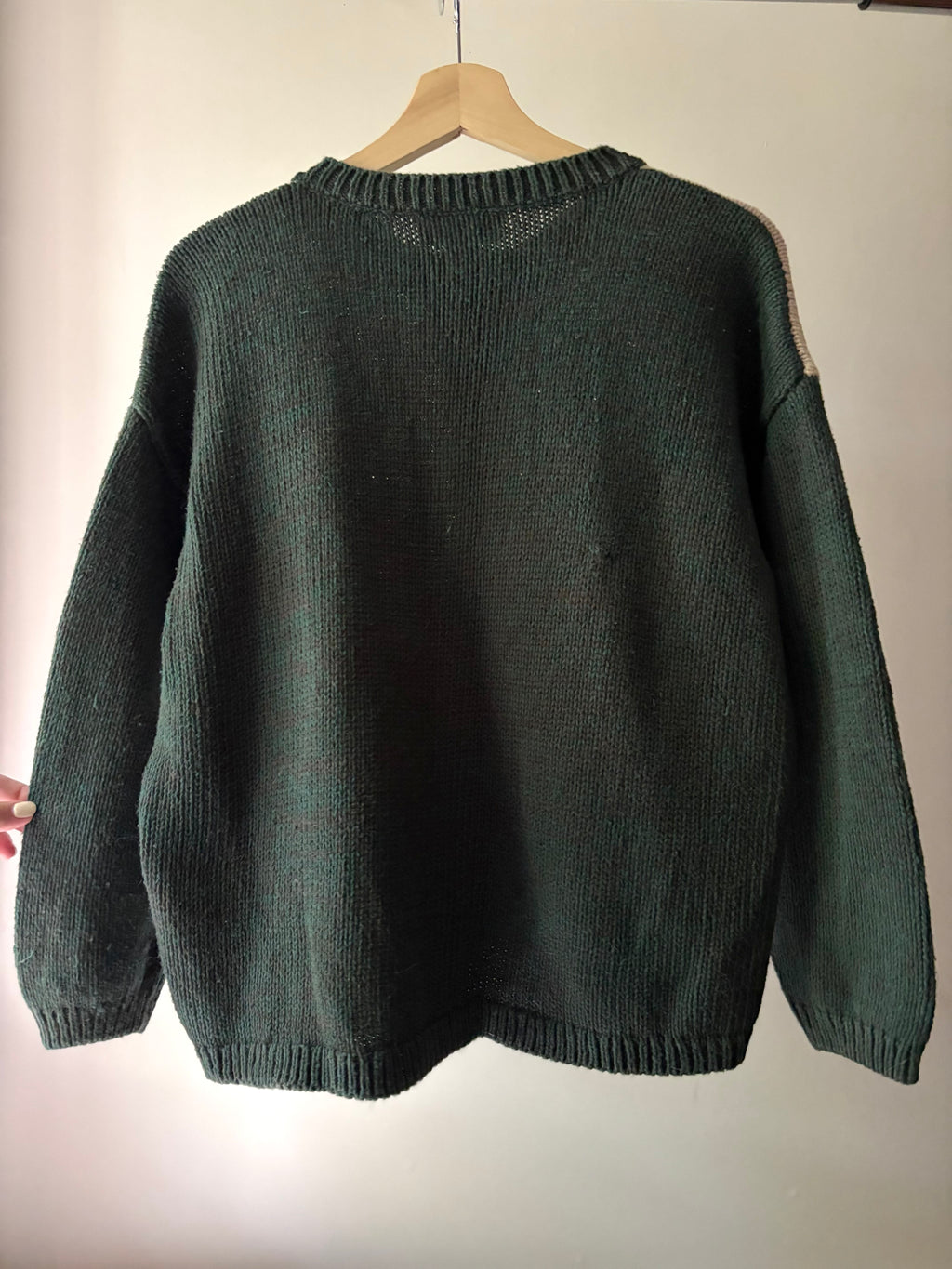 1990s Handknit Autumn Cardigan | Pumpkins, Apples, & Sunflowers