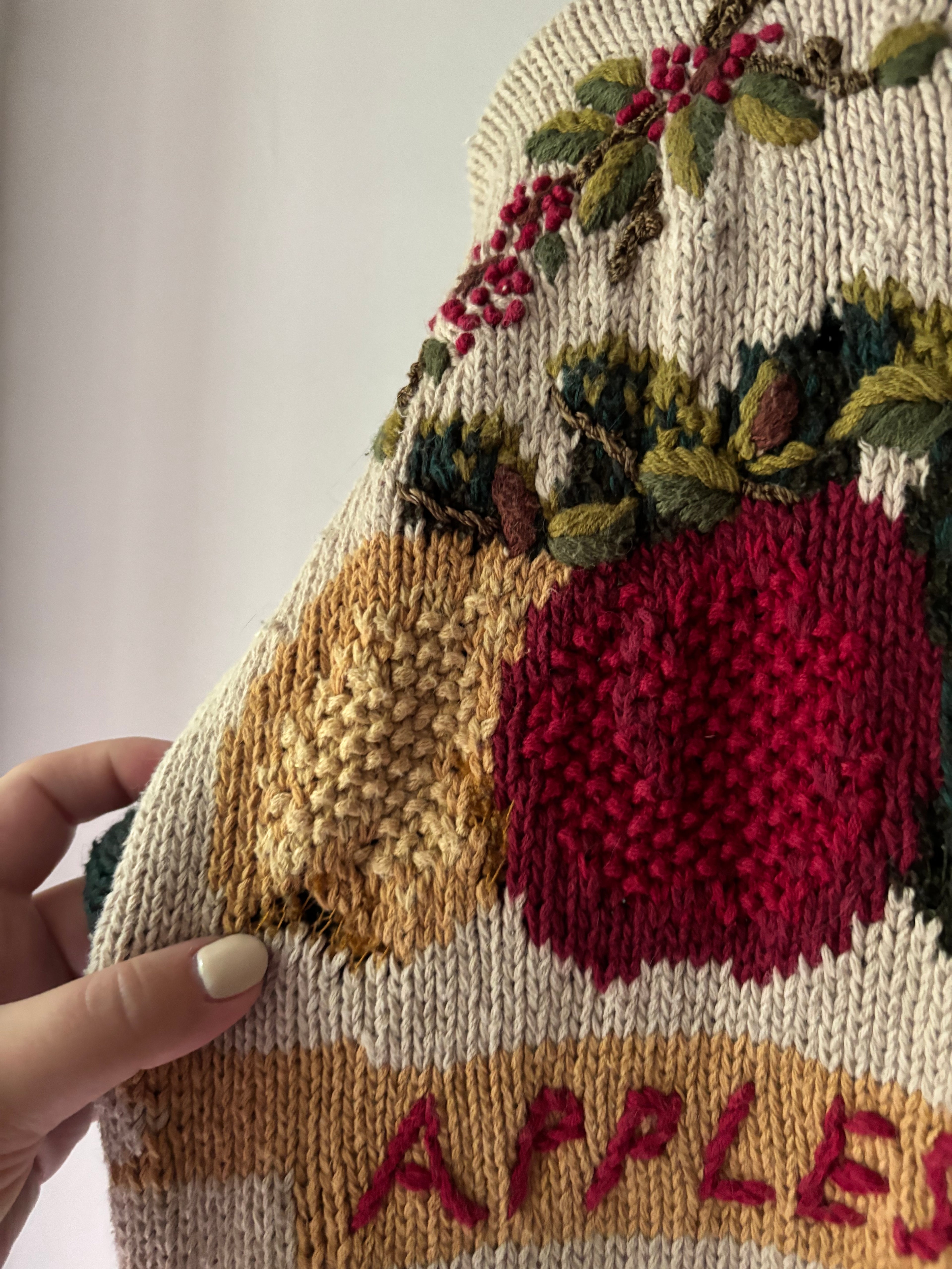 1990s Handknit Autumn Cardigan | Pumpkins, Apples, & Sunflowers