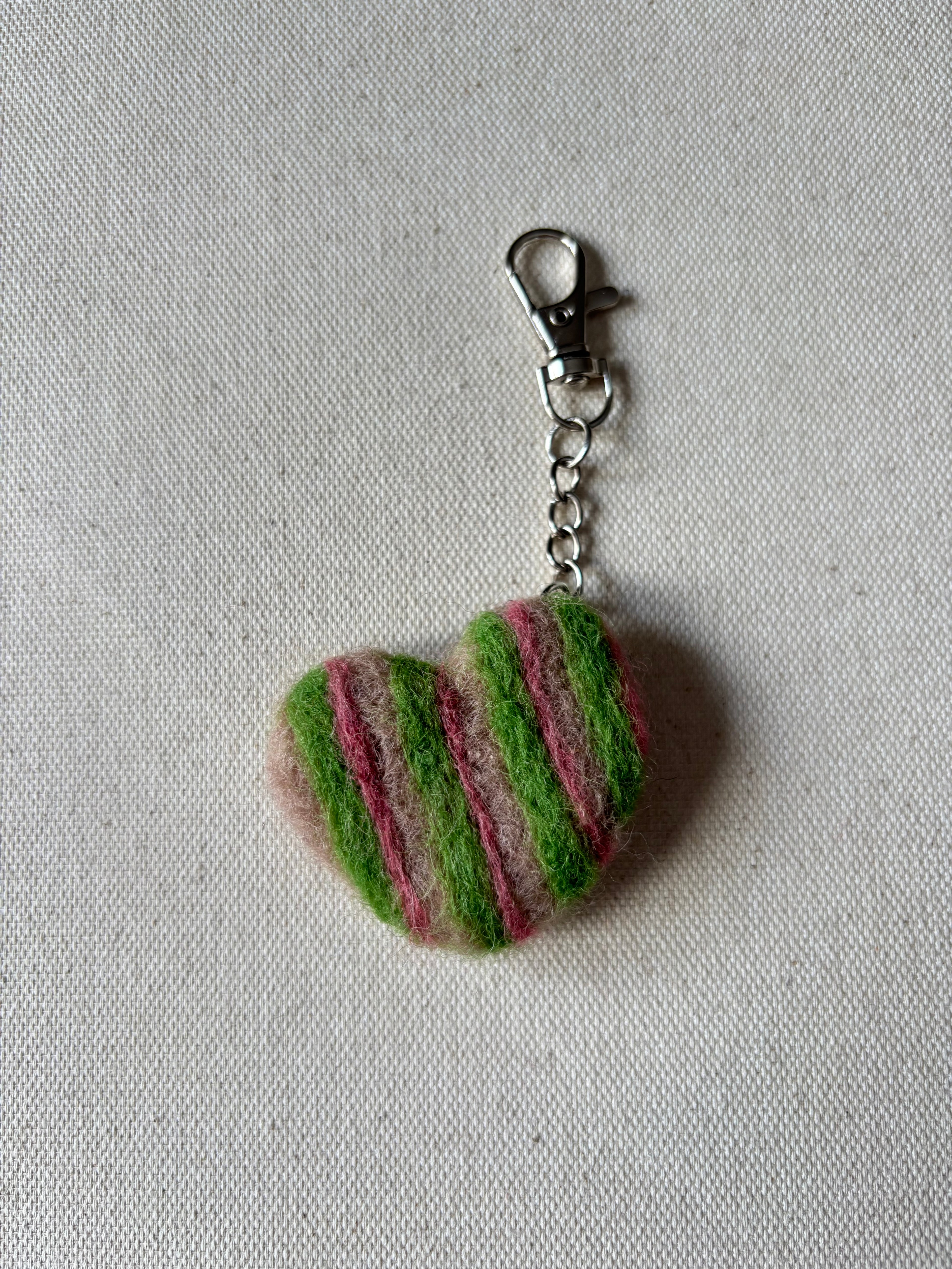 Felted Wool Striped Heart & Bow Bag Charms (2)