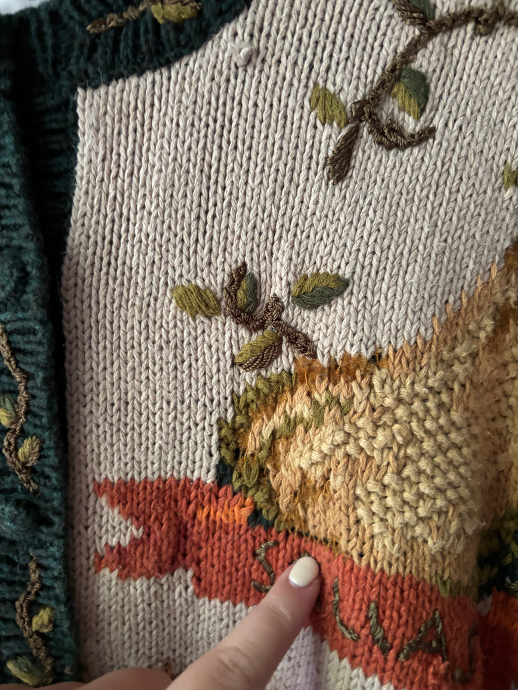 1990s Handknit Autumn Cardigan | Pumpkins, Apples, & Sunflowers