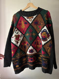 1990s Handknit Autumn Leaves Mockneck Sweater