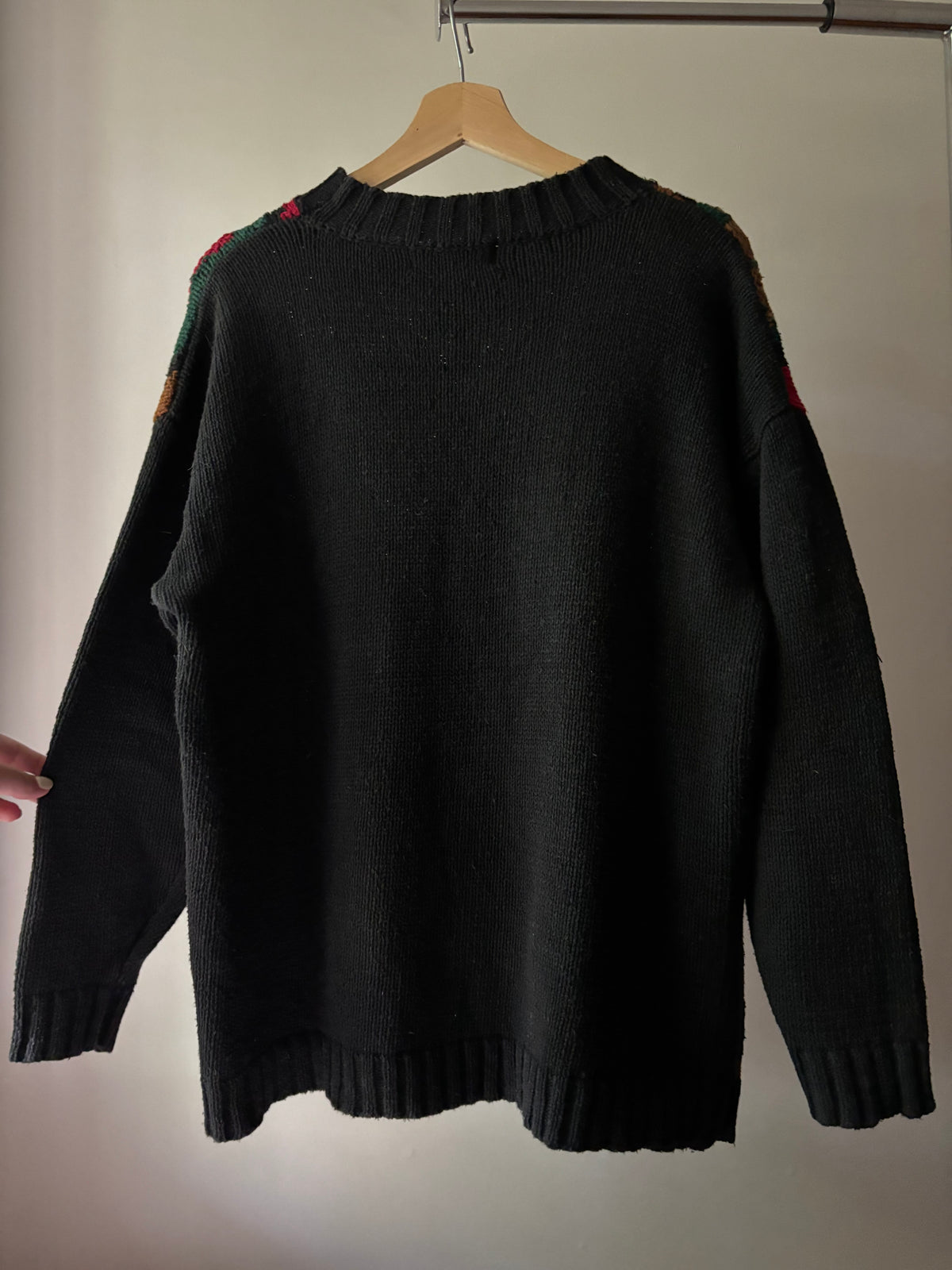 1990s Handknit Autumn Leaves Mockneck Sweater