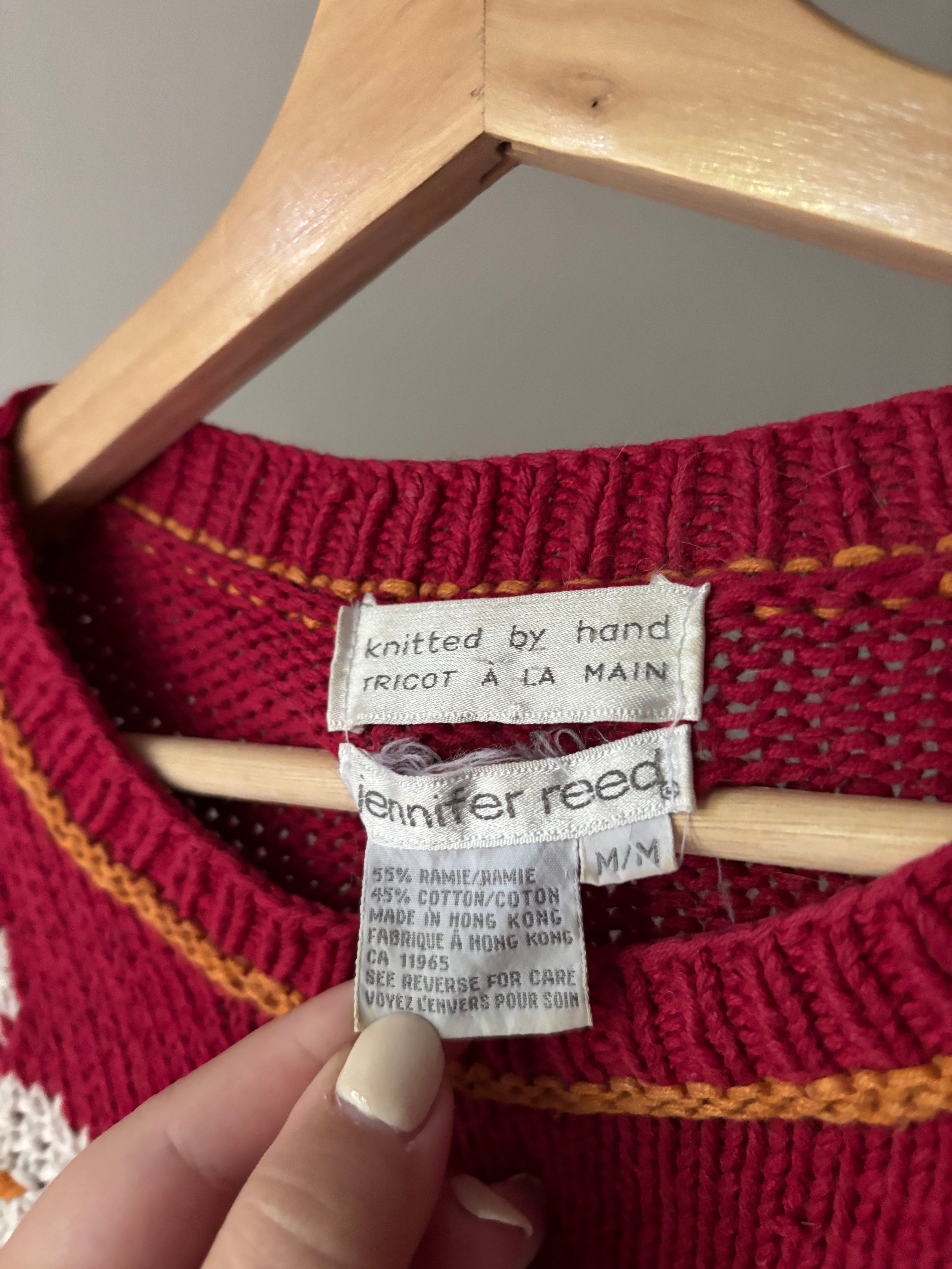 1990s Handknit Patchwork Flower Sweater