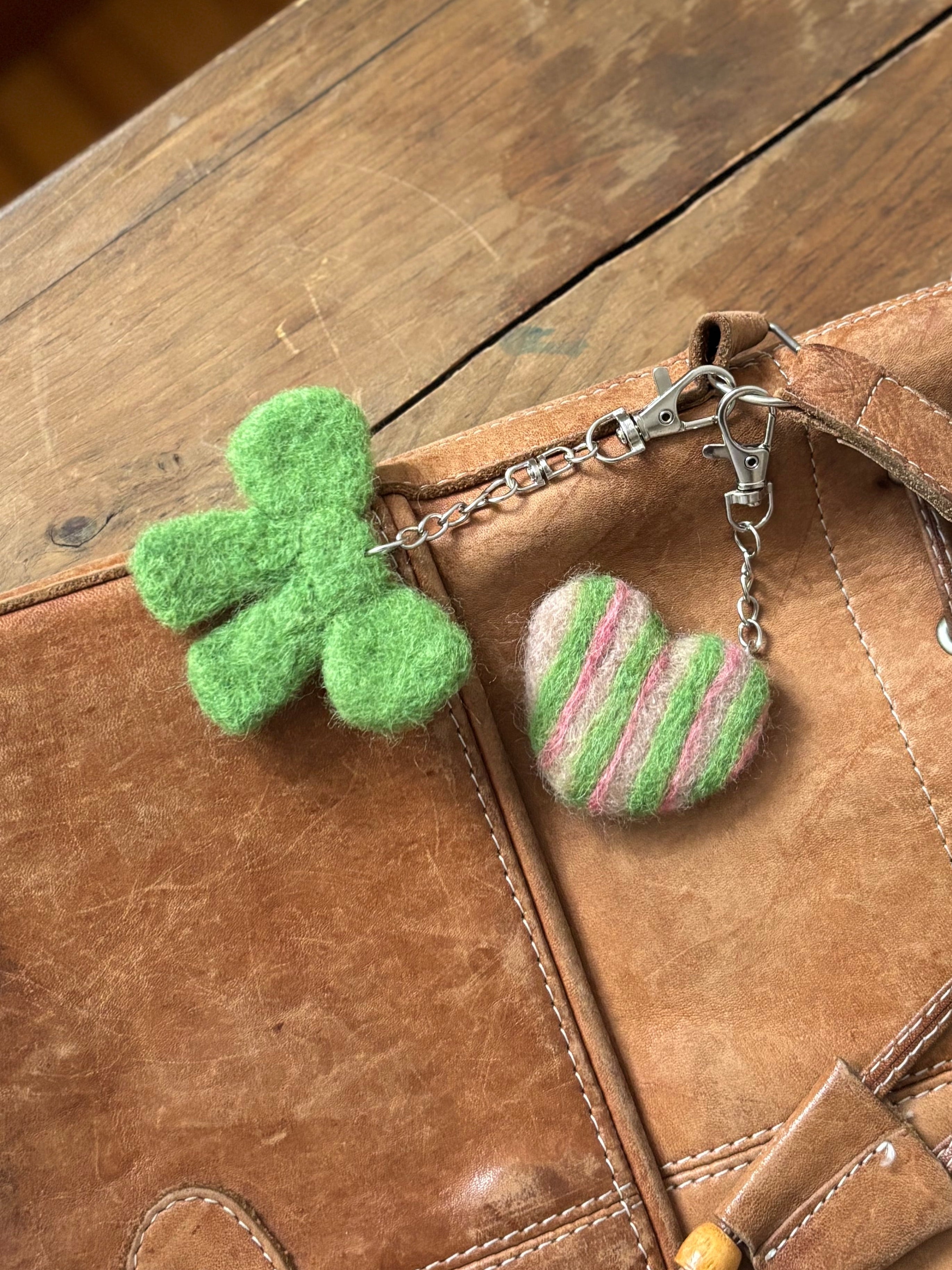 Felted Wool Striped Heart & Bow Bag Charms (2)