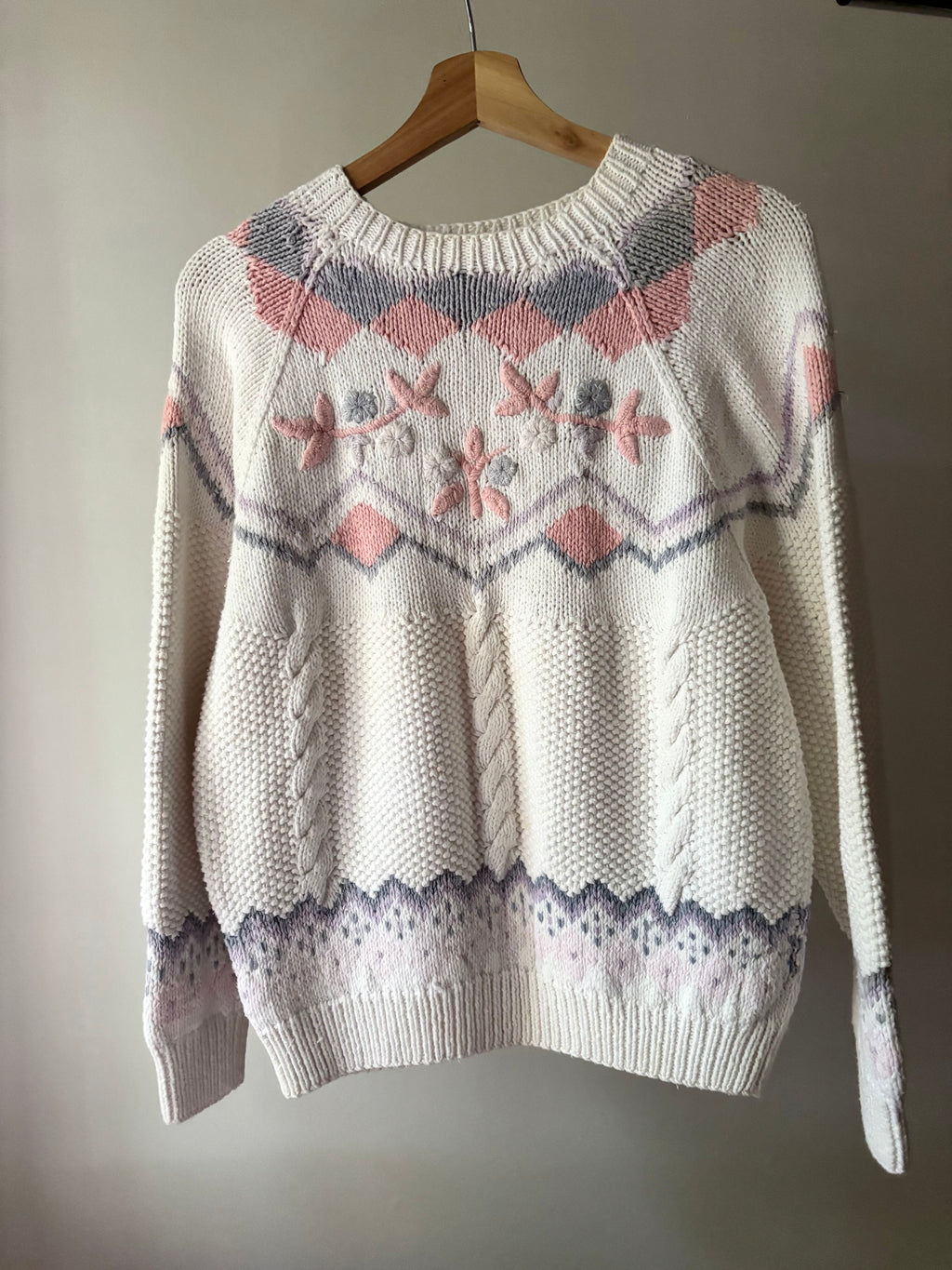 1990s Lavender & Pink Floral Cotton Sweater