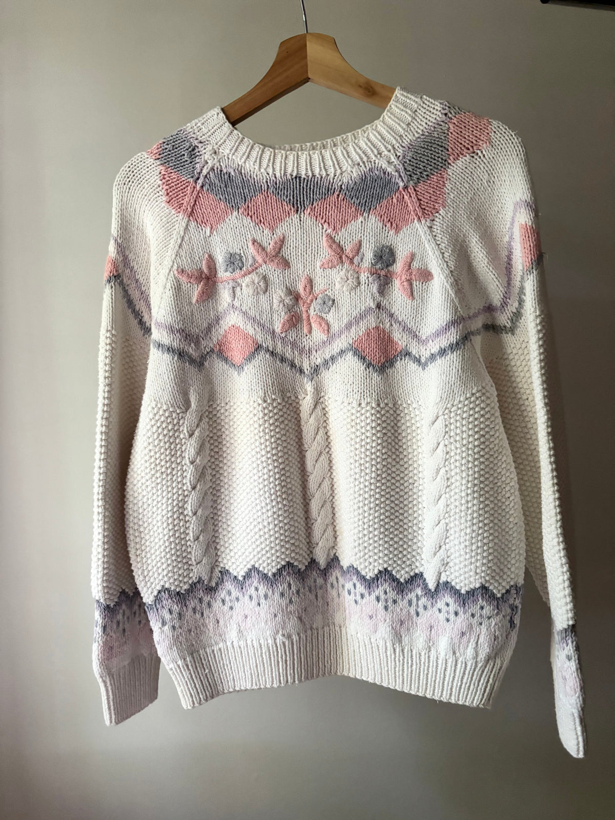 1990s Lavender & Pink Floral Cotton Sweater
