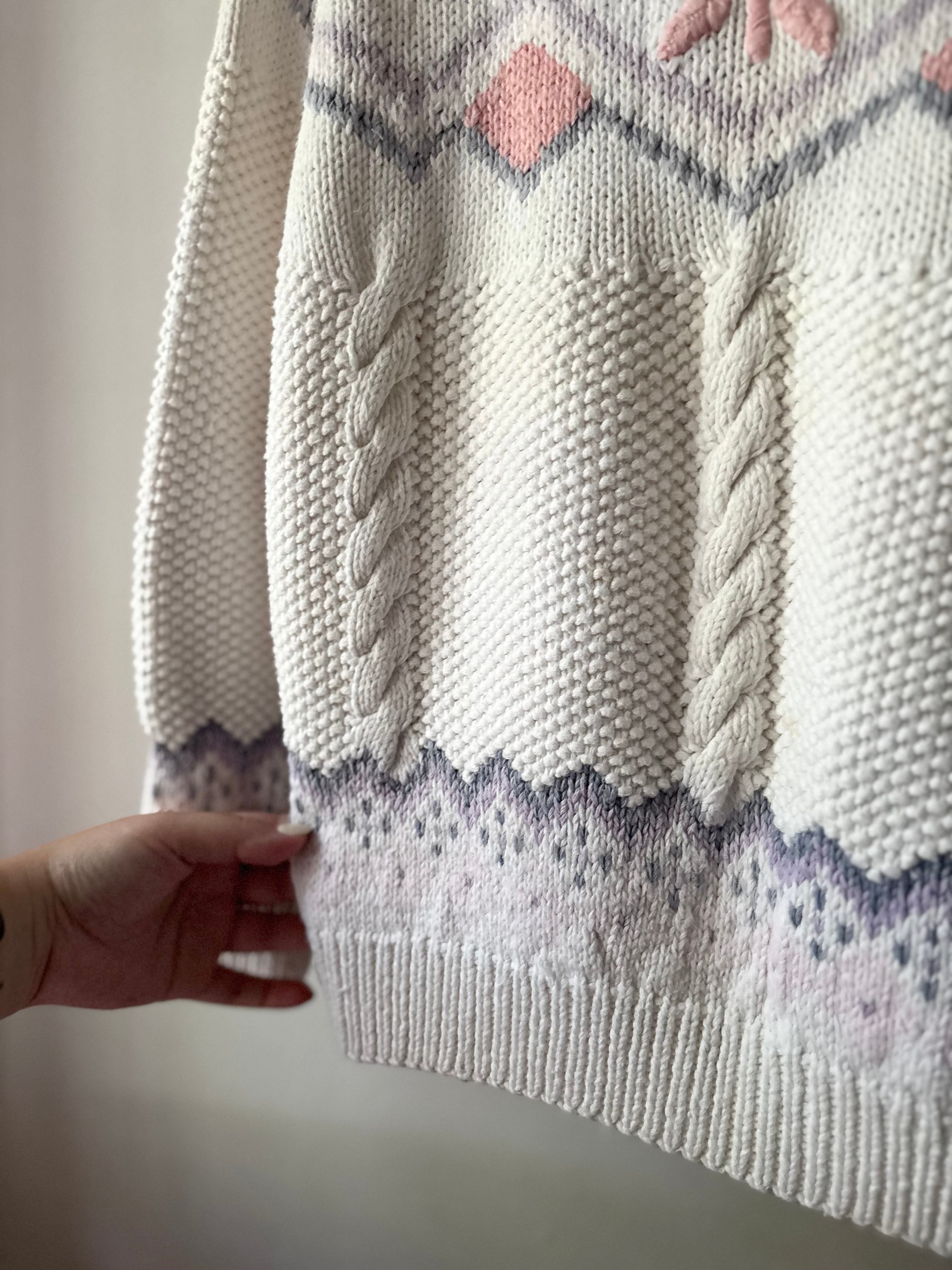1990s Lavender & Pink Floral Cotton Sweater