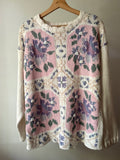 1990s Handknit Cream Patchwork Floral Sweater