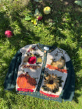 1990s Handknit Autumn Cardigan | Pumpkins, Apples, & Sunflowers