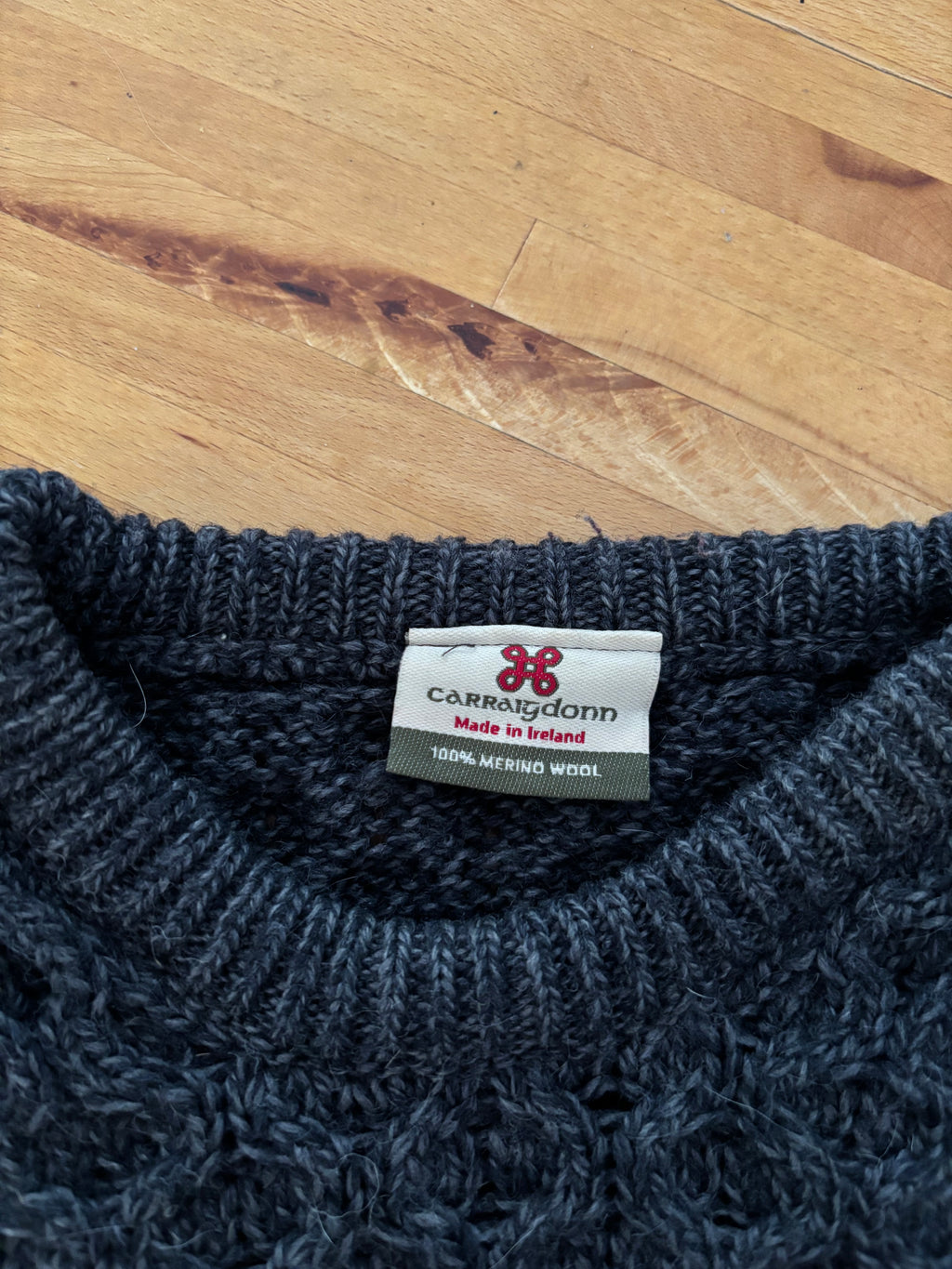 Merino Wool Ireland Cable knit Sweater | Marled Grey Crewneck