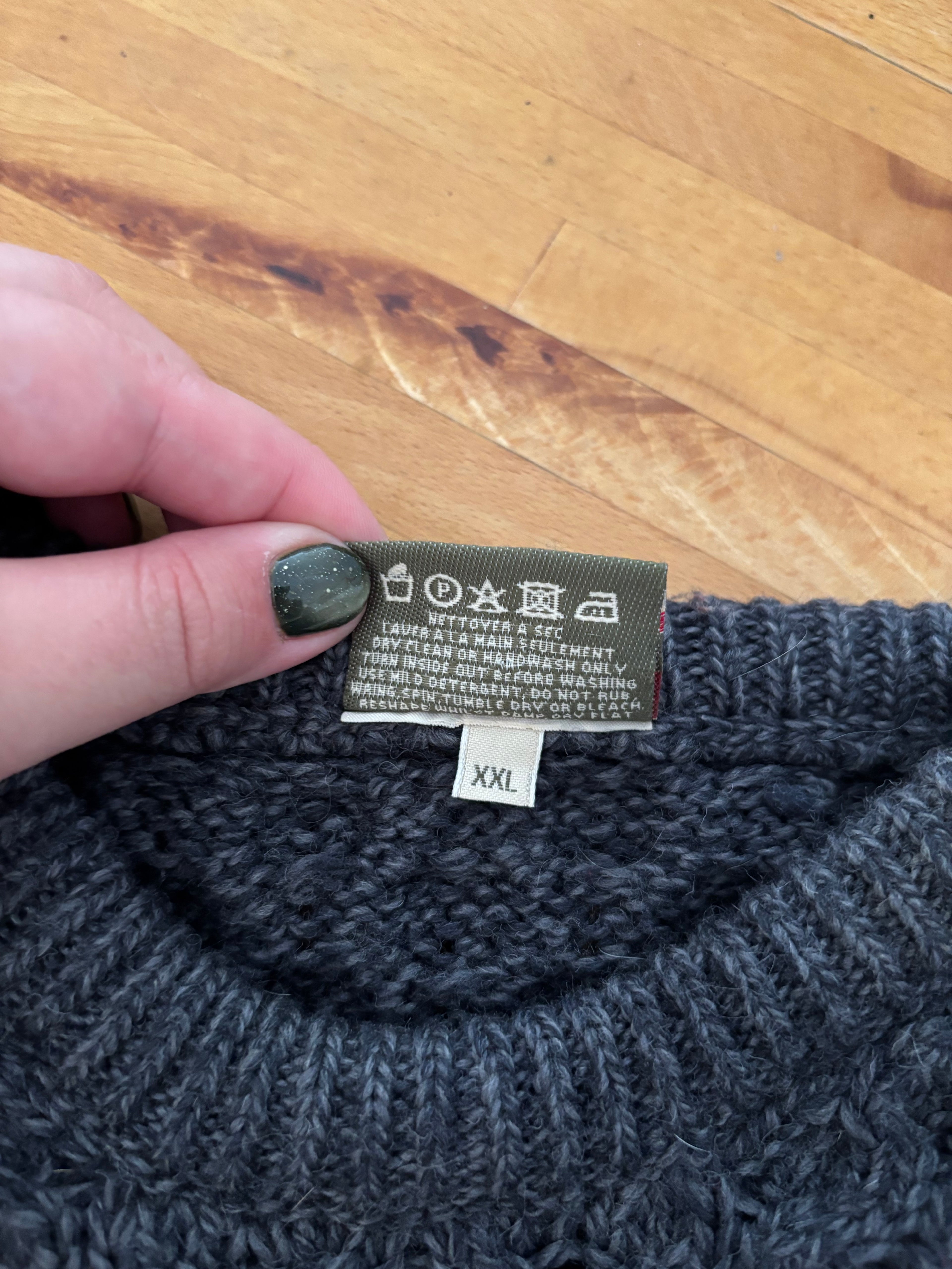 Merino Wool Ireland Cable knit Sweater | Marled Grey Crewneck