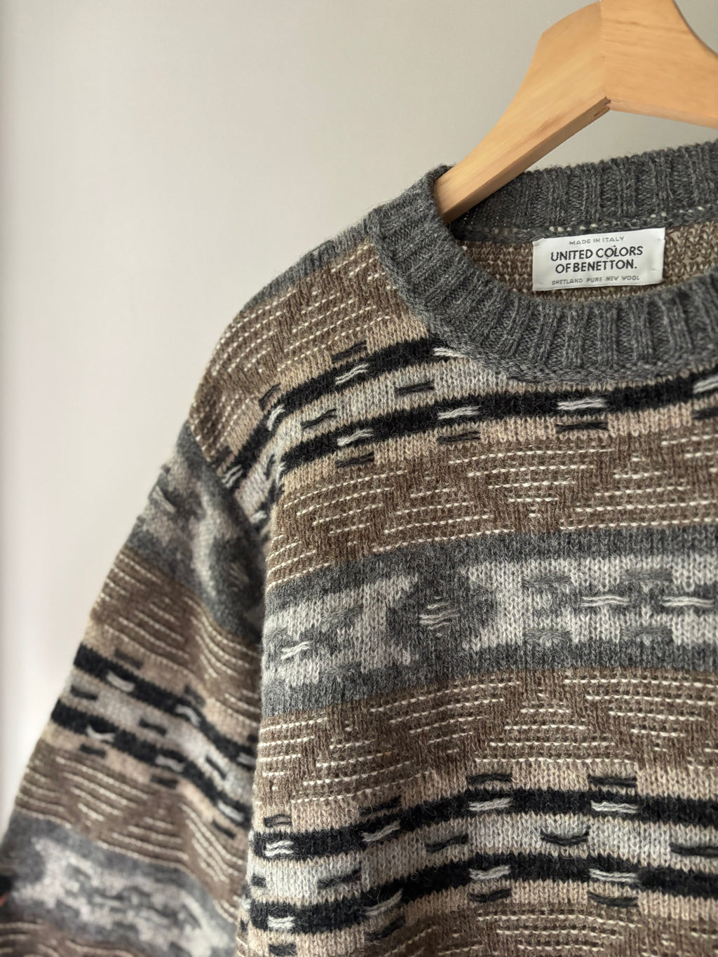 Vintage Italian Shetland Wool Patterned Grandpa Sweater