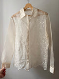 1990s Embroidered Sheer Cream Blouse